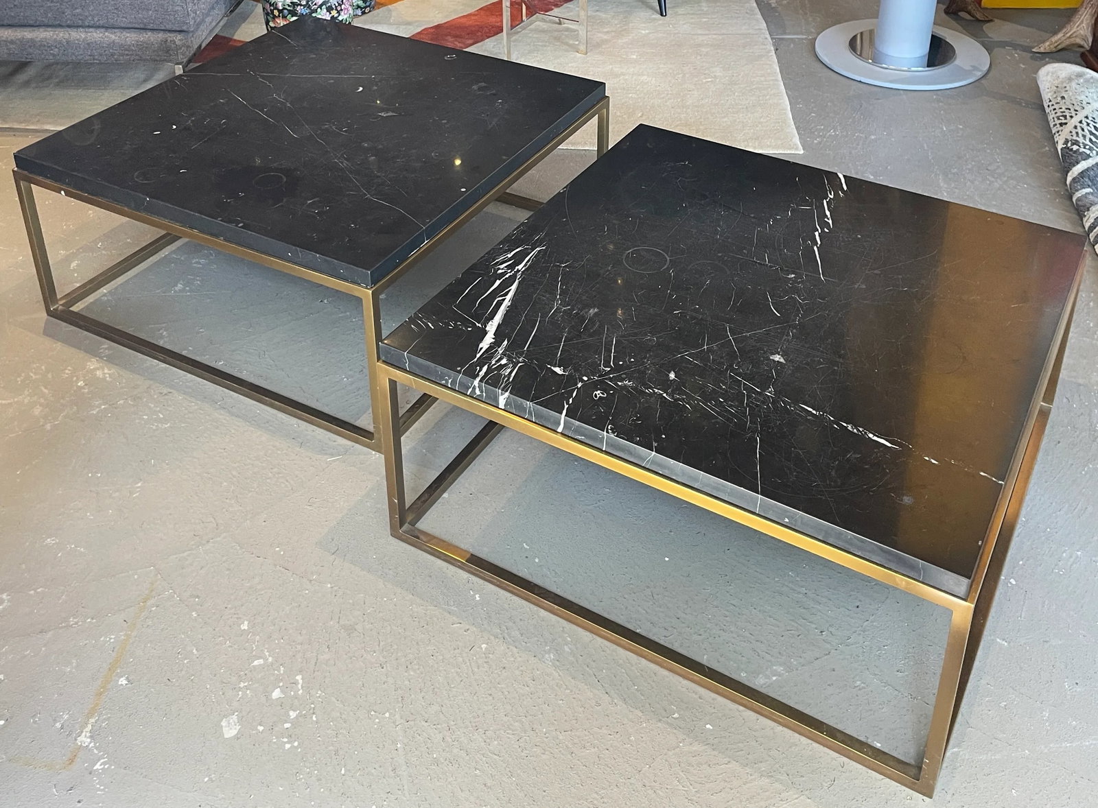 Pair of Large Square Restoration Hardware Marble Top Coffee Tables - 3