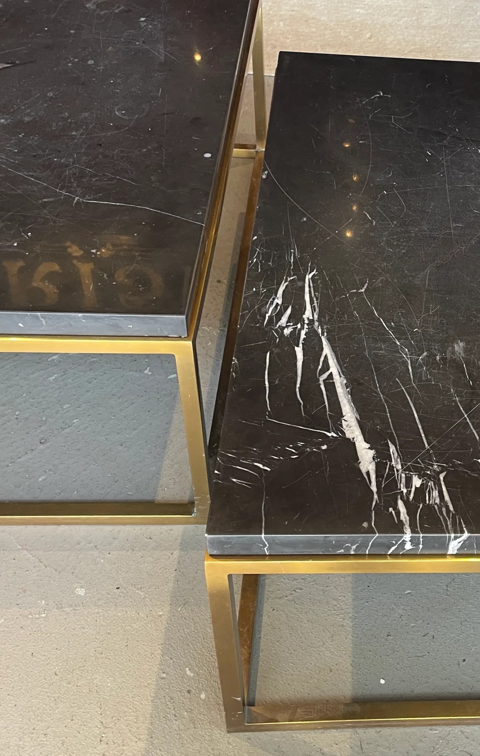 Pair of Large Square Restoration Hardware Marble Top Coffee Tables - 4