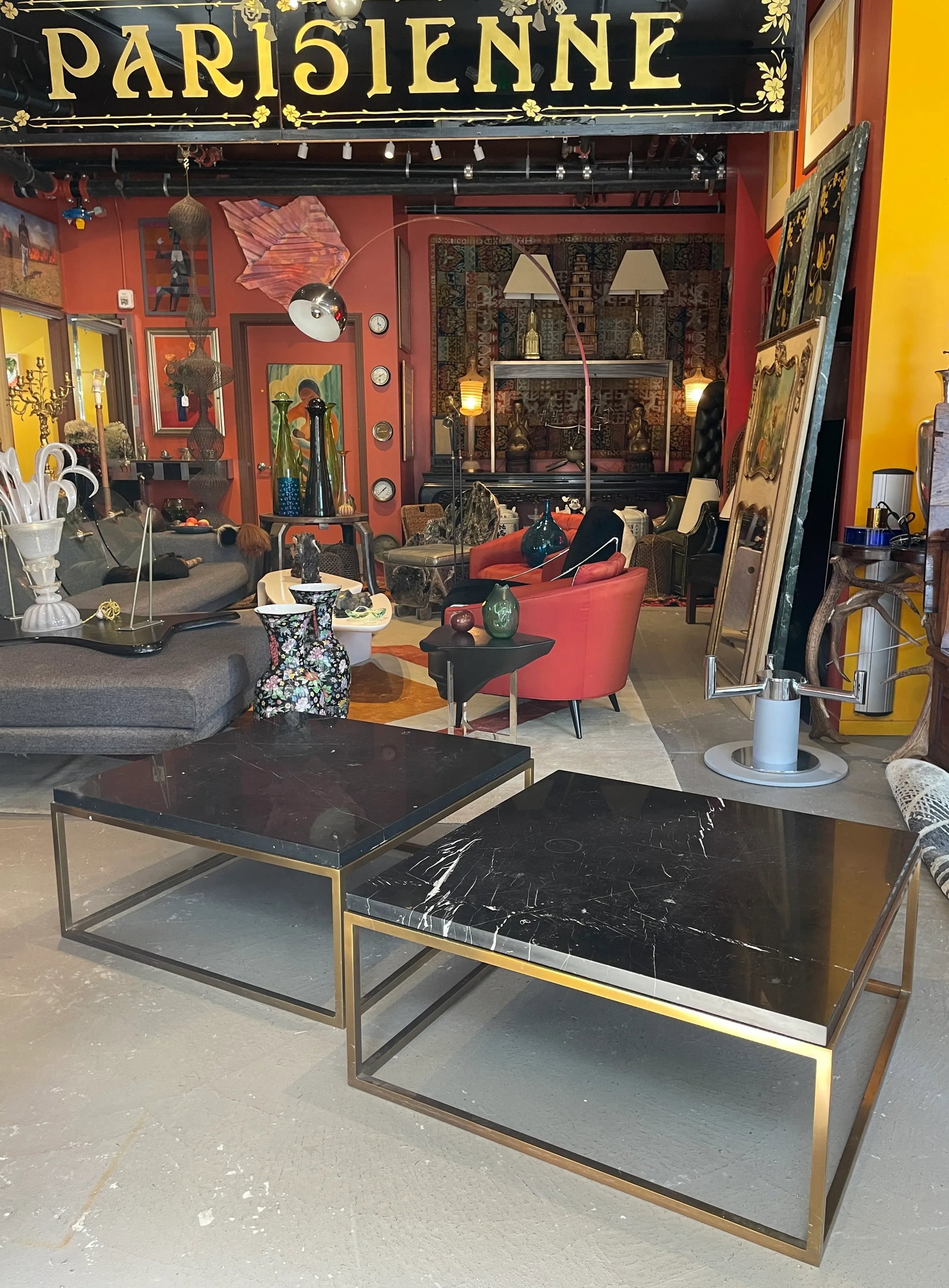 Pair of Large Square Restoration Hardware Marble Top Coffee Tables - 5