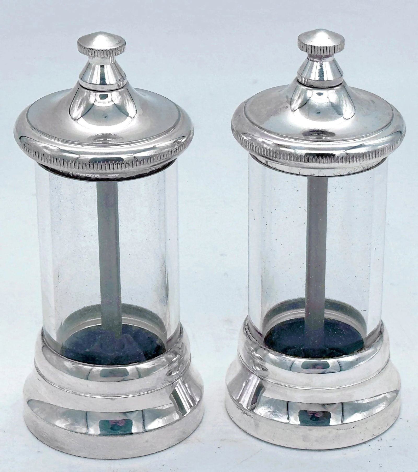 Pair of Italian Modern Silverplated & Glass Peppermills - 2