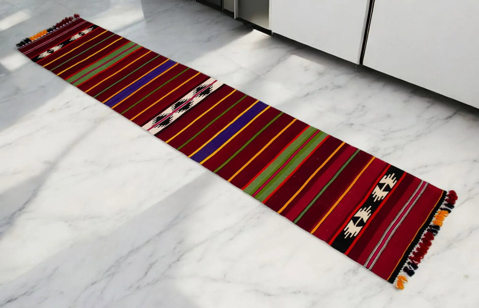 1990s Hand Made Short Narrow Runner Rug Turkish Kilim Hallway Rug - 1"²11"³ × 9"² - 5