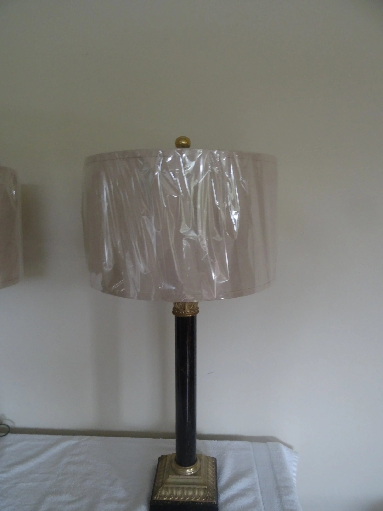 Late 20th Century Corinthian Column Lamps With New Wrapped Shades - a Pair - 5