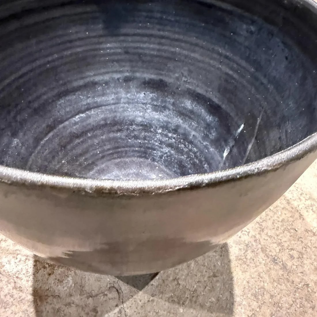 1960s Black Pottery Metallic Planter Style Fantoni - 5