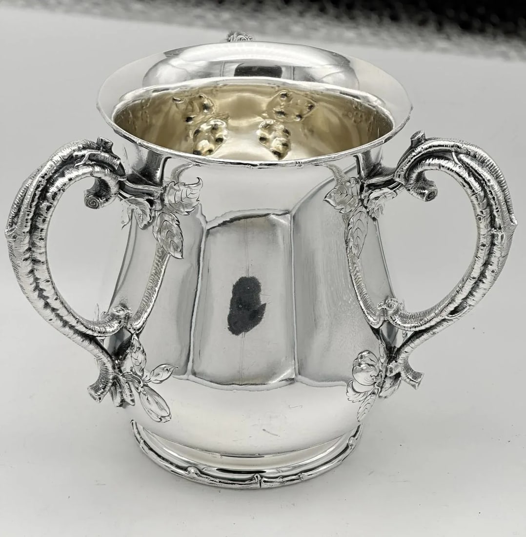 Early 1900s Loving Cup Wine Bucket. Gorham Sterling Silver. Branch Handles and Blossoms - 2