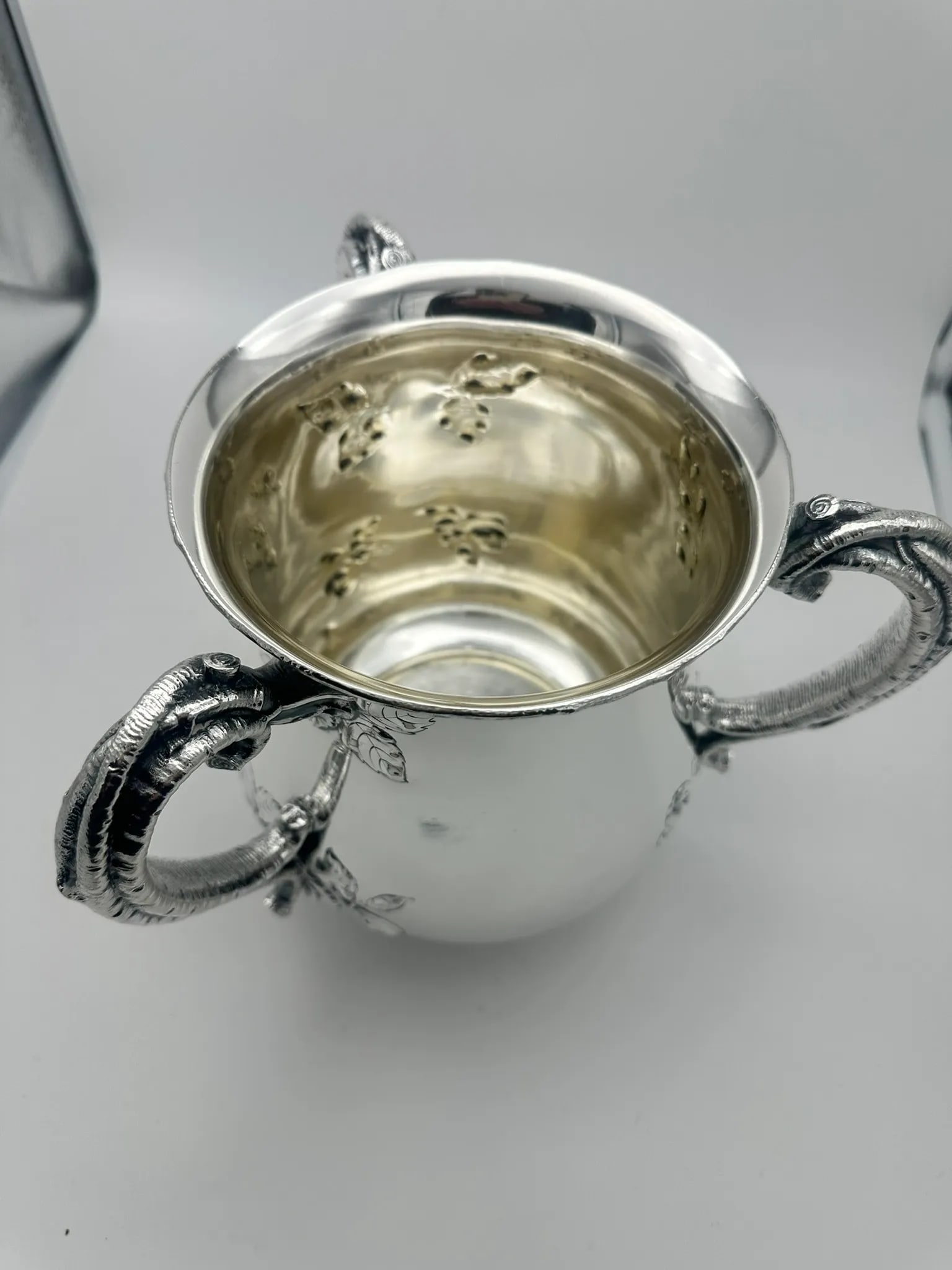 Early 1900s Loving Cup Wine Bucket. Gorham Sterling Silver. Branch Handles and Blossoms - 3