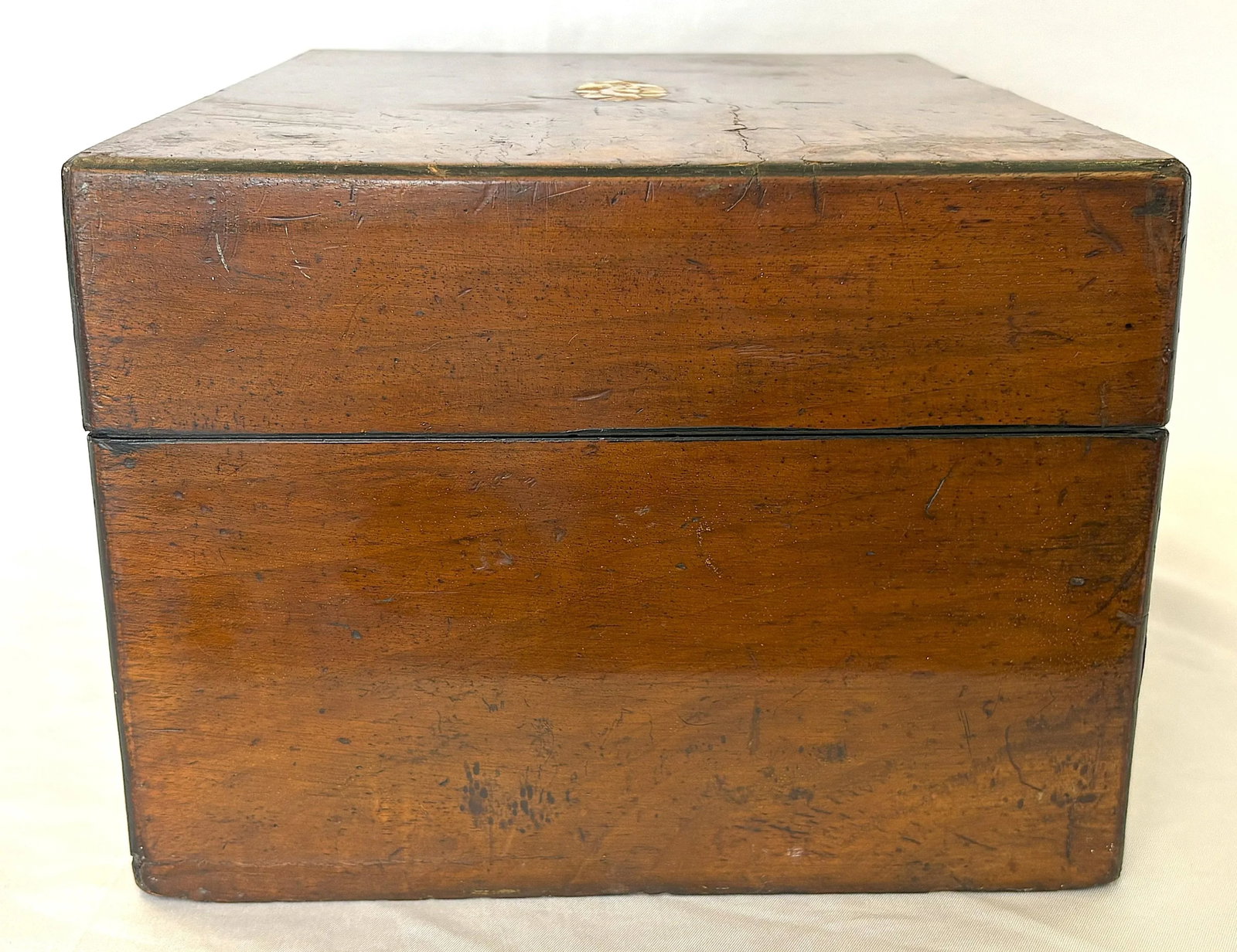 Antique English Burlwood Writing Box With Blue Velvet Lining and Mother-of-Pearl Inlay - 6