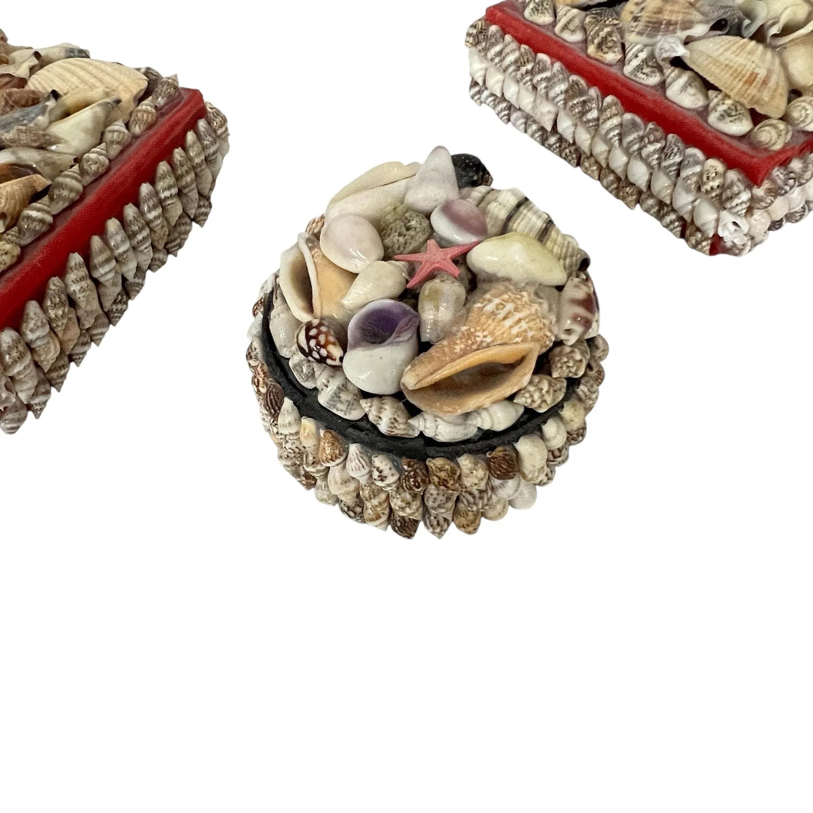 Mid Century Coastal Seashell Trinket Boxes - Set of 3 - 4