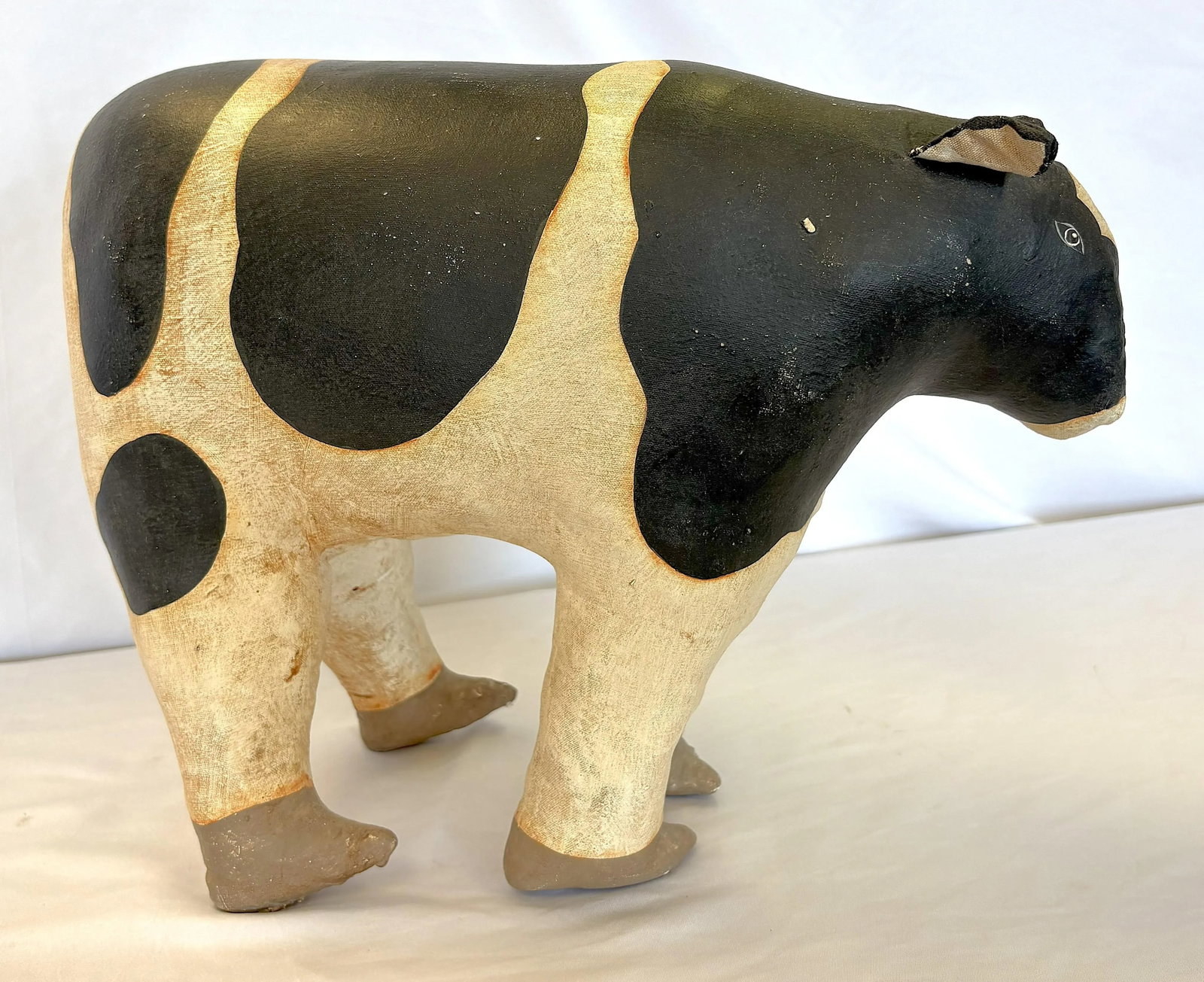 Vintage Artisan Crafted Folk Art Canvas Stuffed and Painted Cow Soft Sculpture - 2