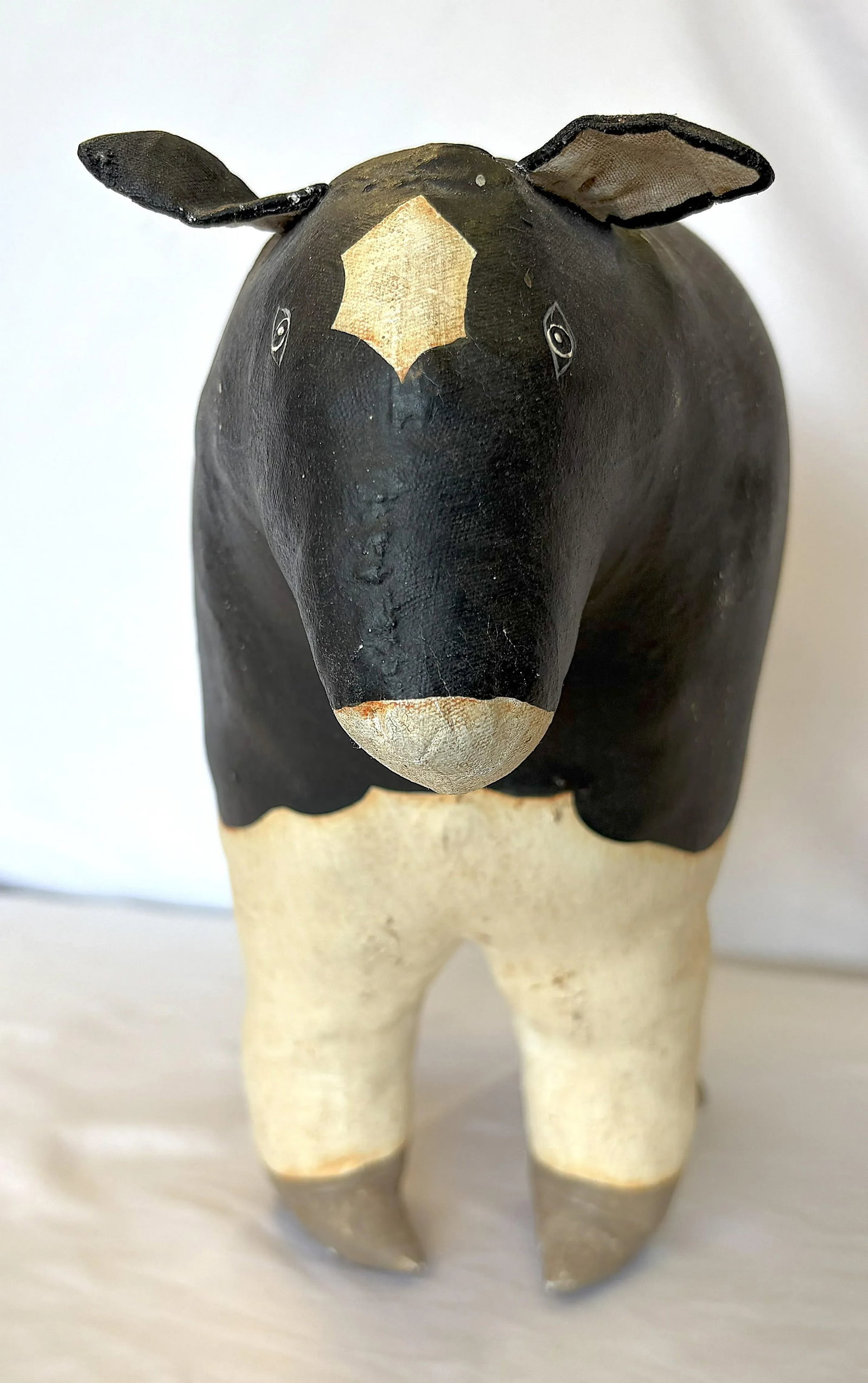 Vintage Artisan Crafted Folk Art Canvas Stuffed and Painted Cow Soft Sculpture - 3