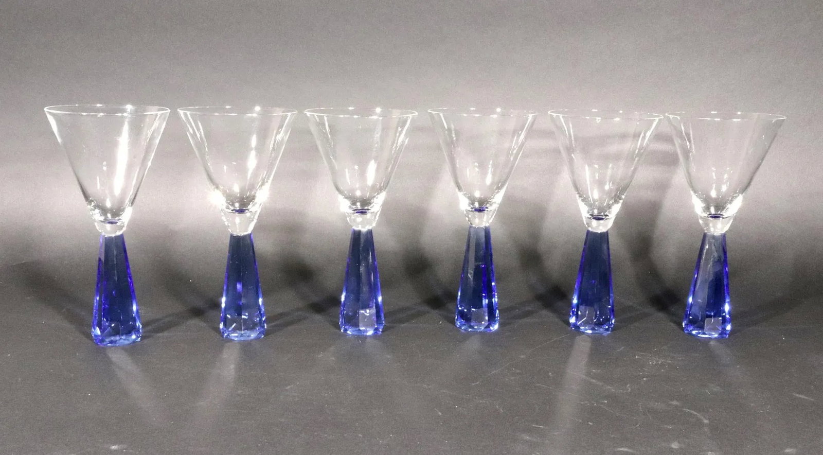 Vintage Post-Modern Translucent Blue Base Martini Glasses - 3