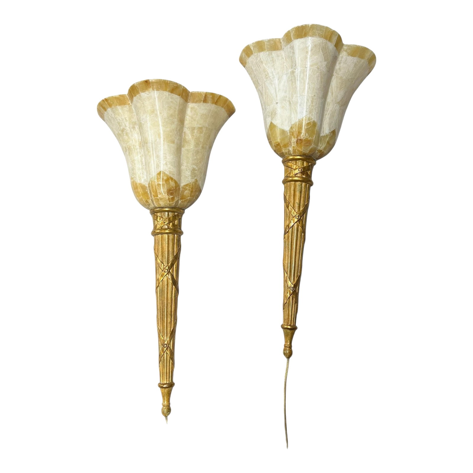 Vintage Coastal Palm Beach Style Art Nouveau Torche Wall Sconces - A Pair - 2