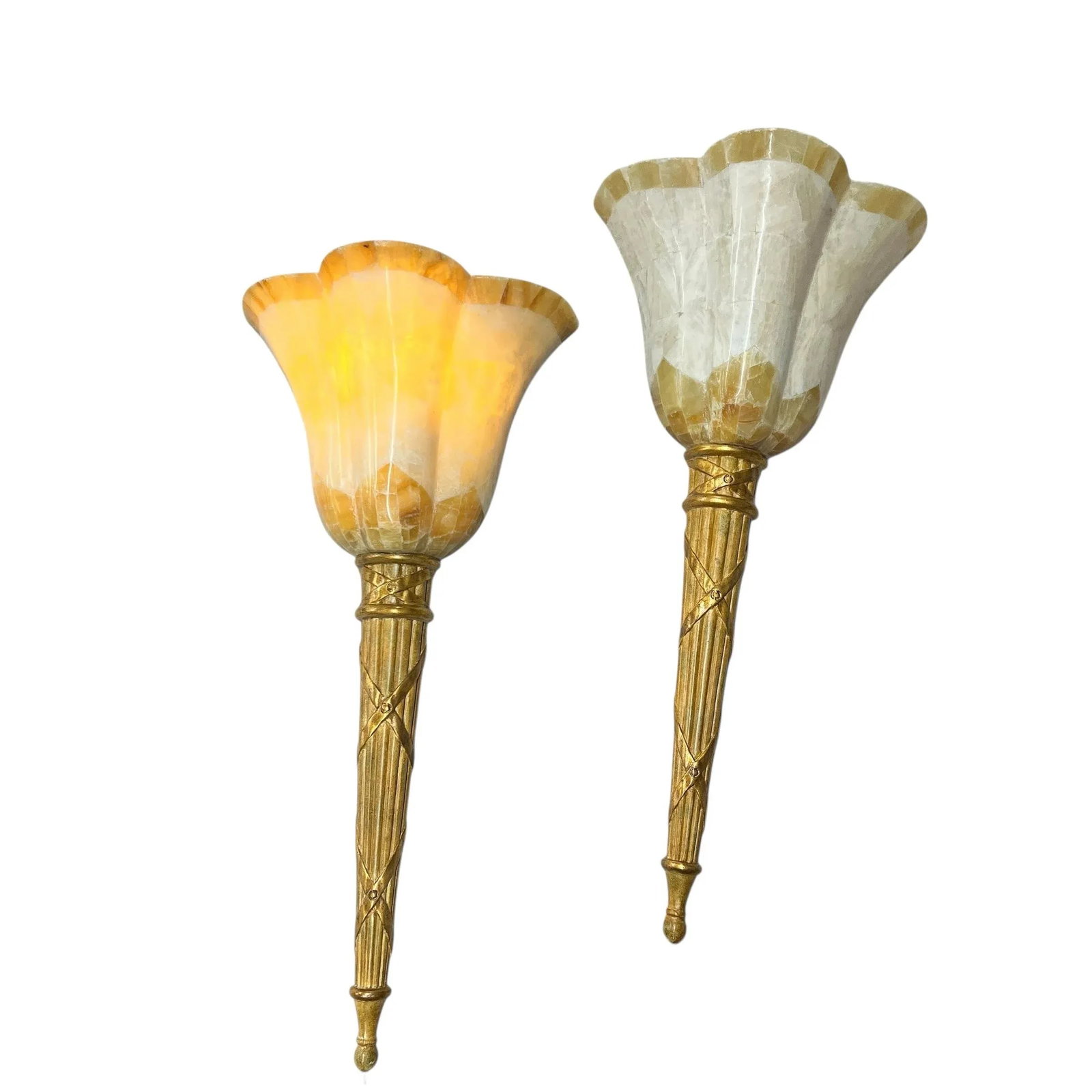 Vintage Coastal Palm Beach Style Art Nouveau Torche Wall Sconces - A Pair - 3