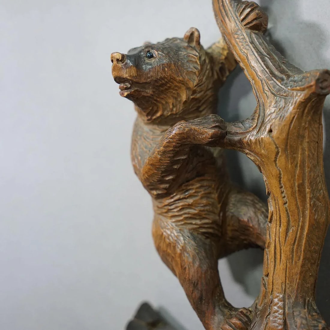 Lovely Black Forest Carved Whip Holder With Bear Ca. 1900s - 3