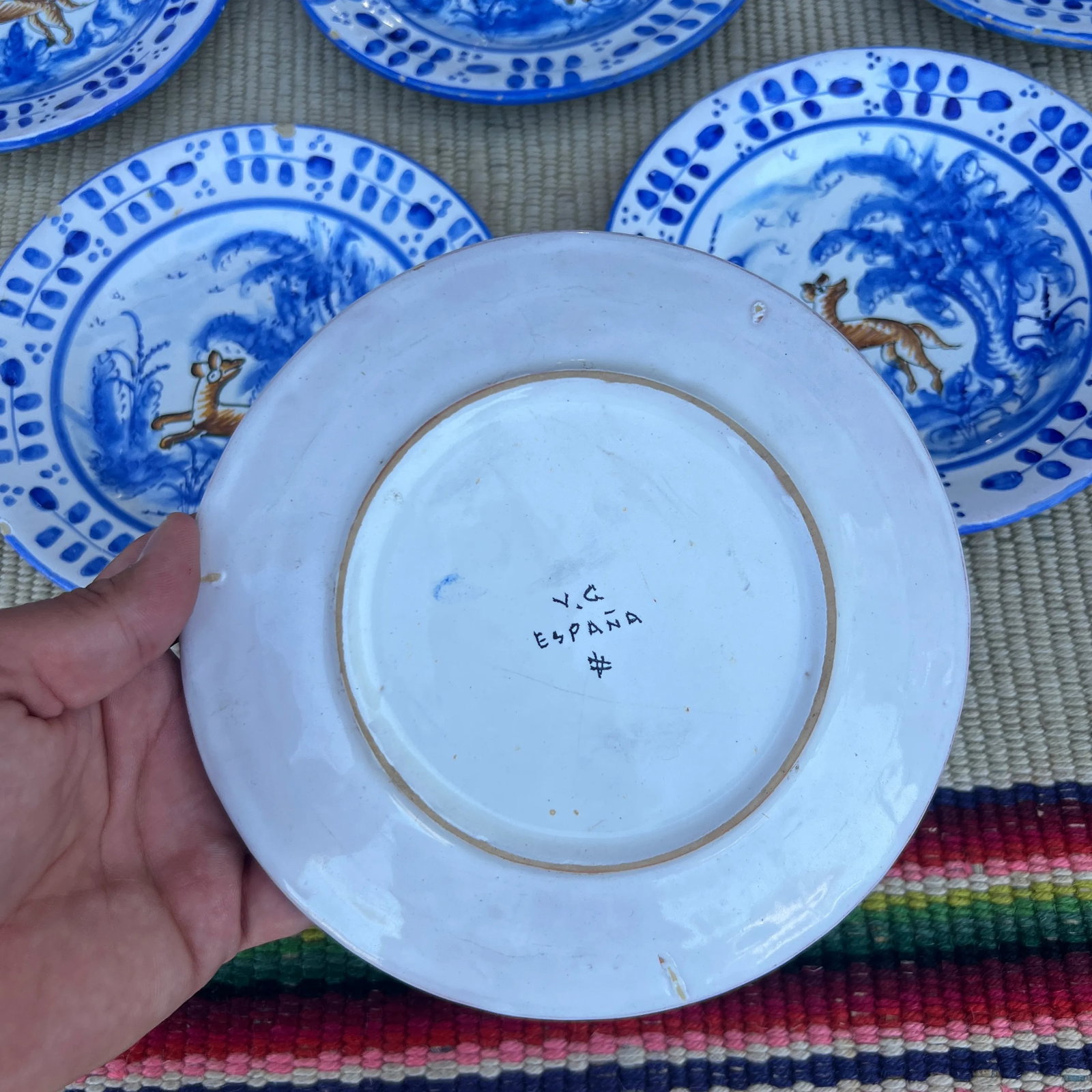 Circa 1970s Vintage EspaÃ±a Talavera Polychrome Decorated Plates- Set of 6 - 8