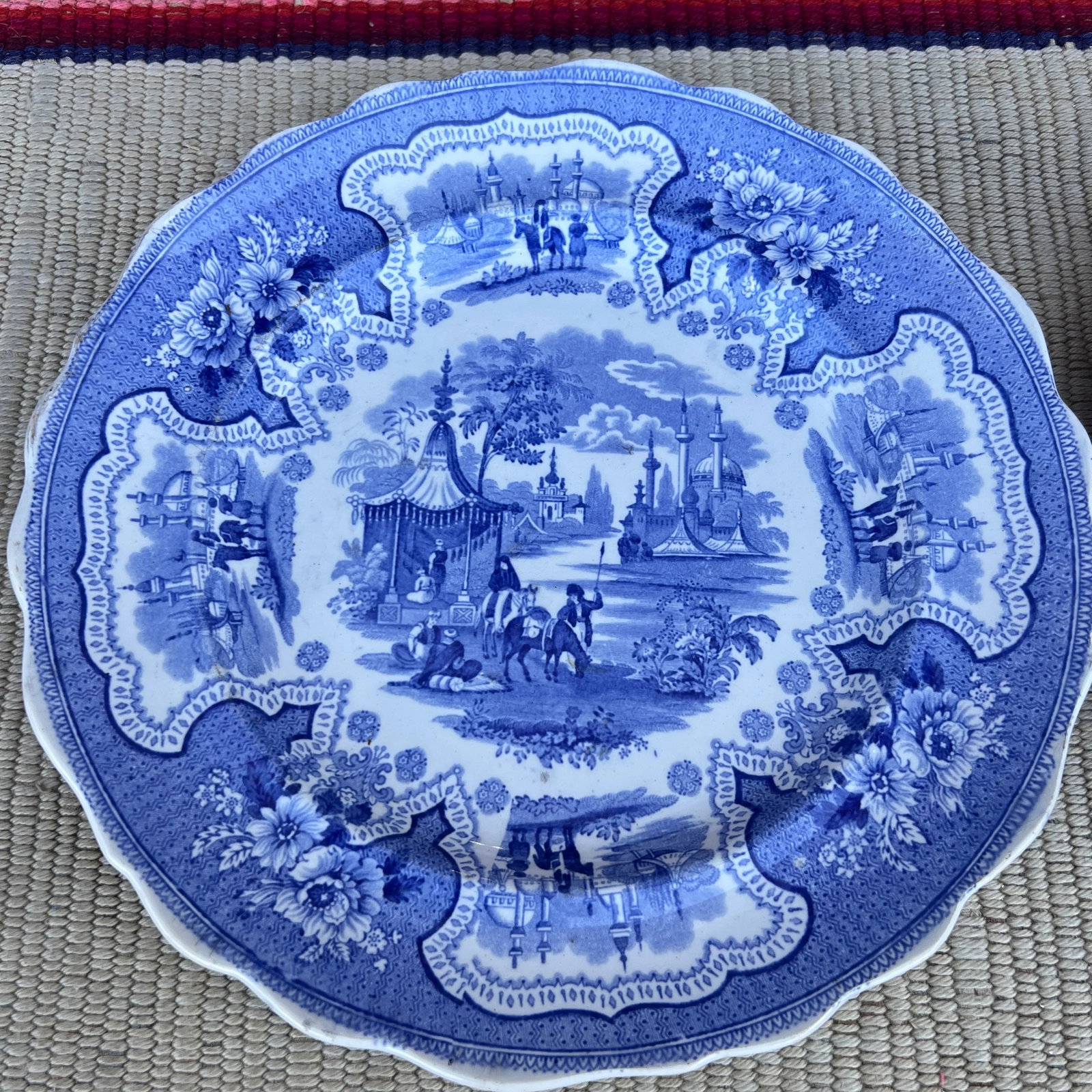 A Pair of Antique Staffordshire "Palestine" Light Blue Transfer Decorated Plates, 1830's - 2