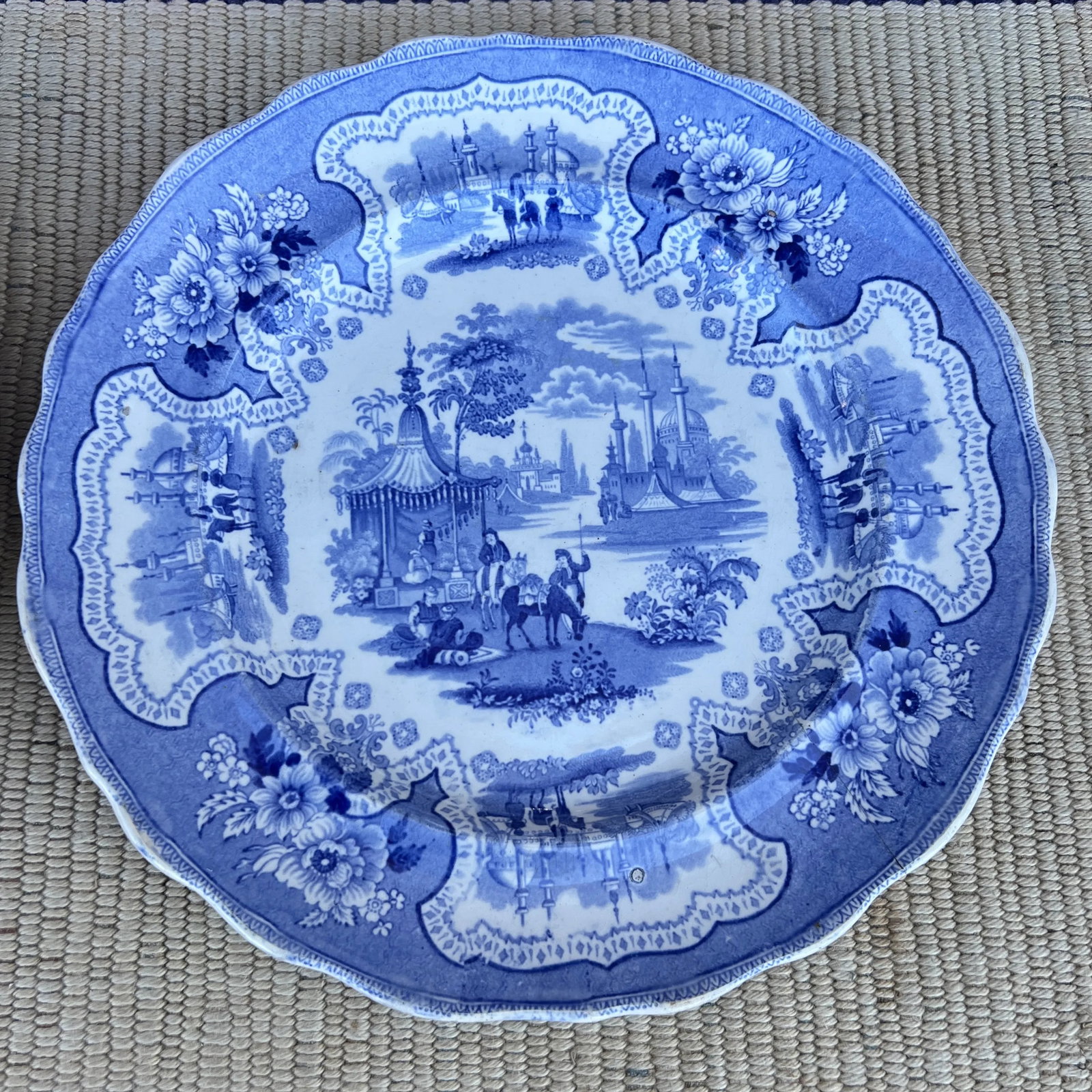 A Pair of Antique Staffordshire "Palestine" Light Blue Transfer Decorated Plates, 1830's - 3