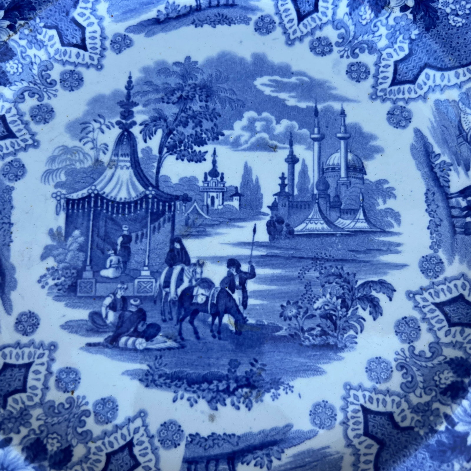 A Pair of Antique Staffordshire "Palestine" Light Blue Transfer Decorated Plates, 1830's - 4