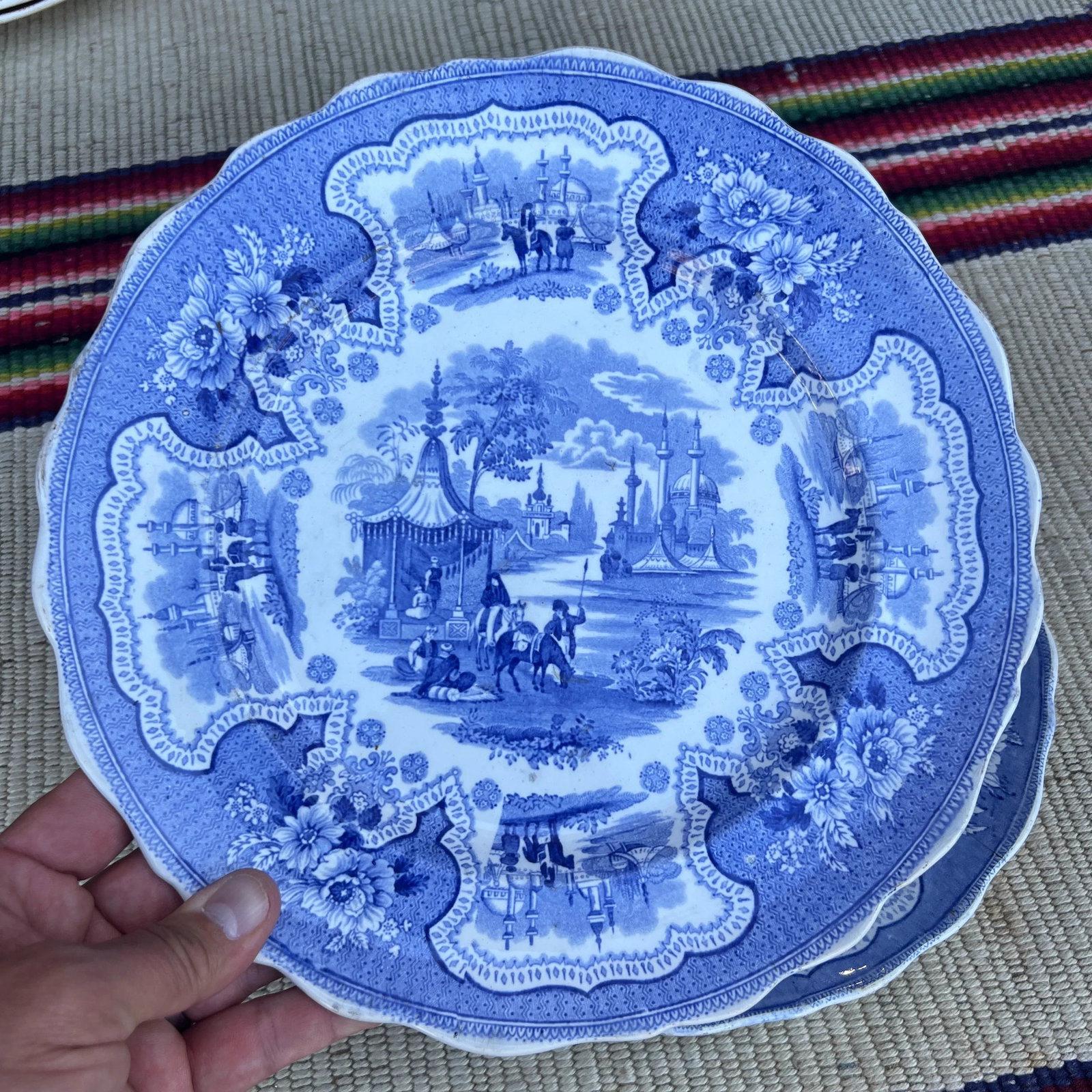 A Pair of Antique Staffordshire "Palestine" Light Blue Transfer Decorated Plates, 1830's - 5