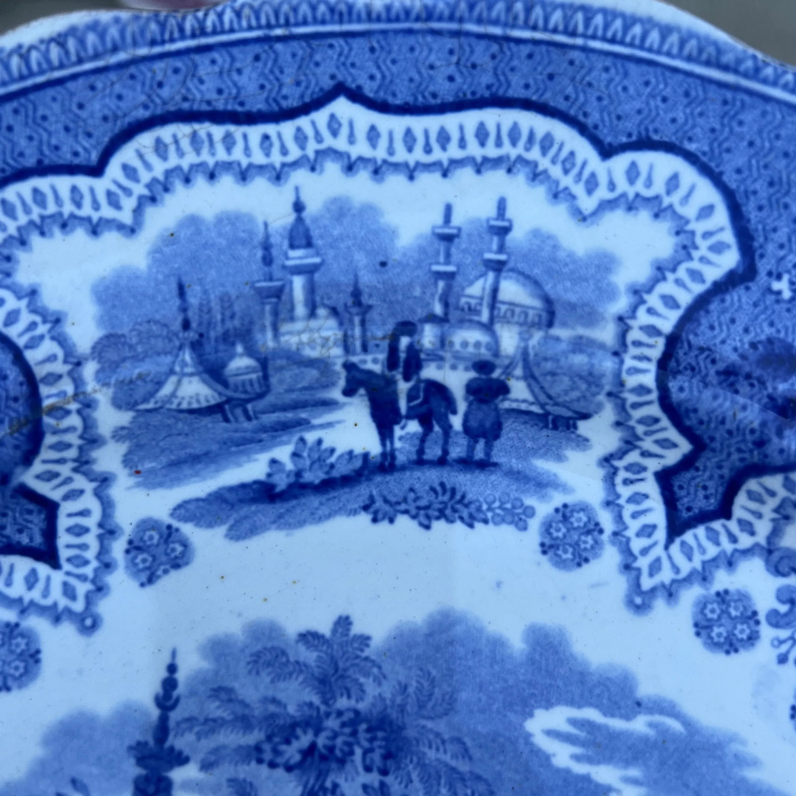 A Pair of Antique Staffordshire "Palestine" Light Blue Transfer Decorated Plates, 1830's - 6