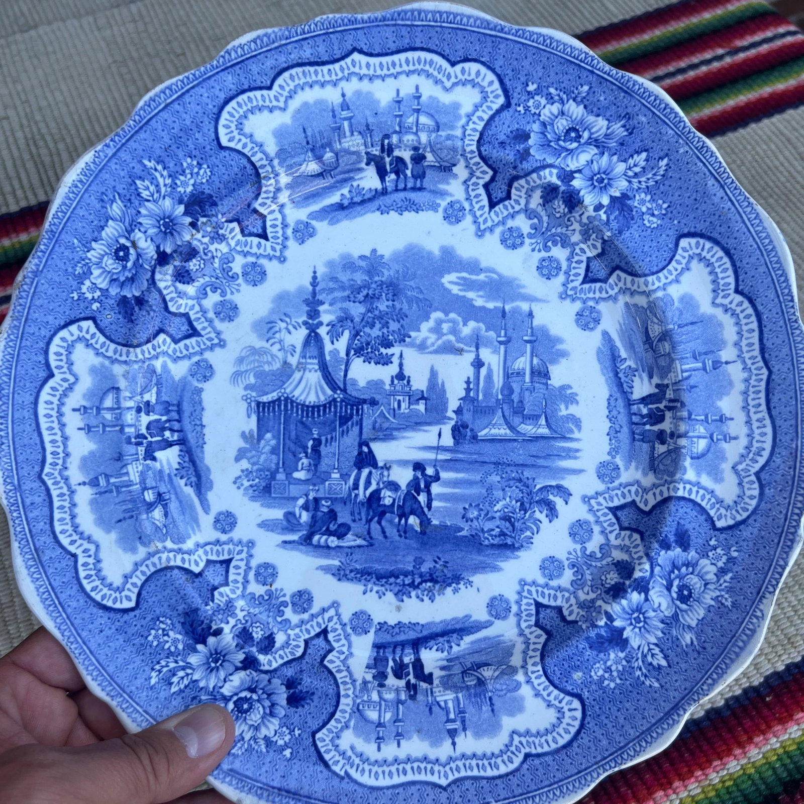 A Pair of Antique Staffordshire "Palestine" Light Blue Transfer Decorated Plates, 1830's - 8
