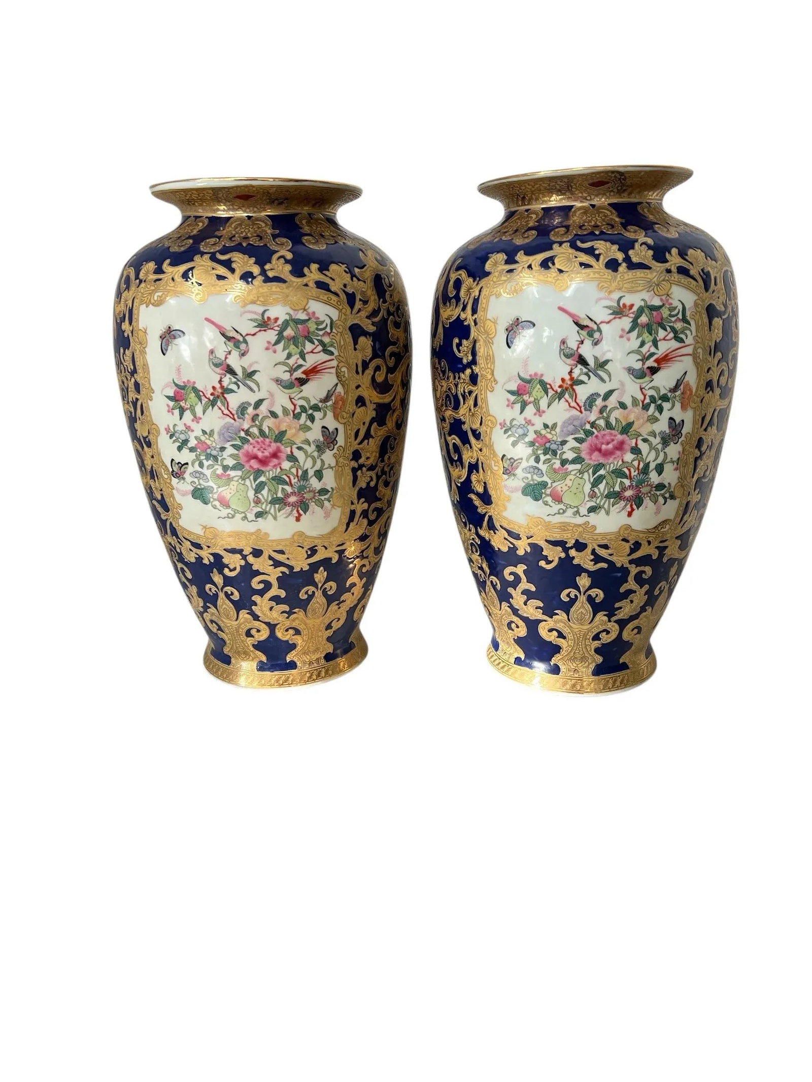 Qianlong Chinese Antique Famille Rose Bird & Floral Design Vase - A Pair - 2