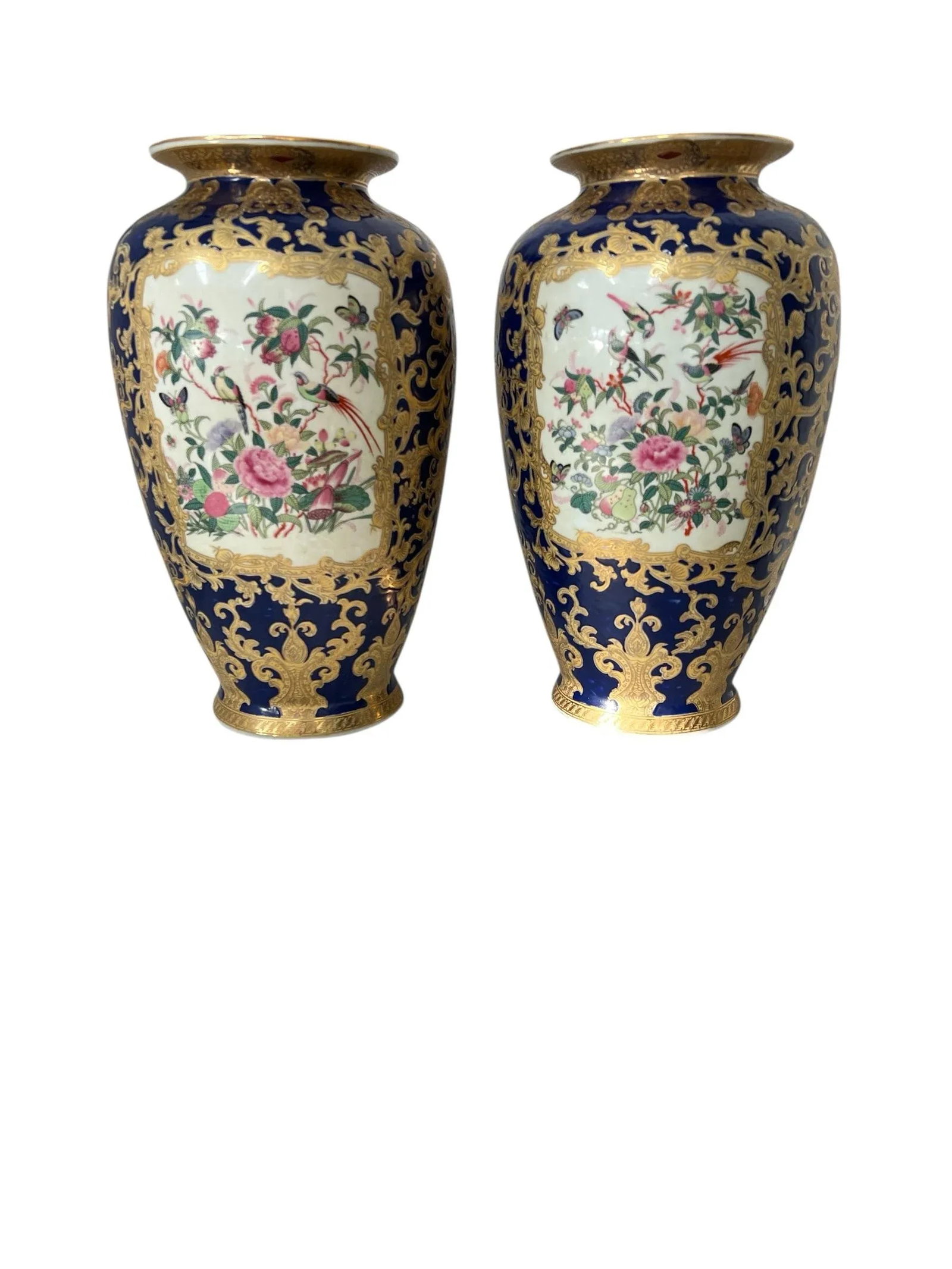 Qianlong Chinese Antique Famille Rose Bird & Floral Design Vase - A Pair - 3