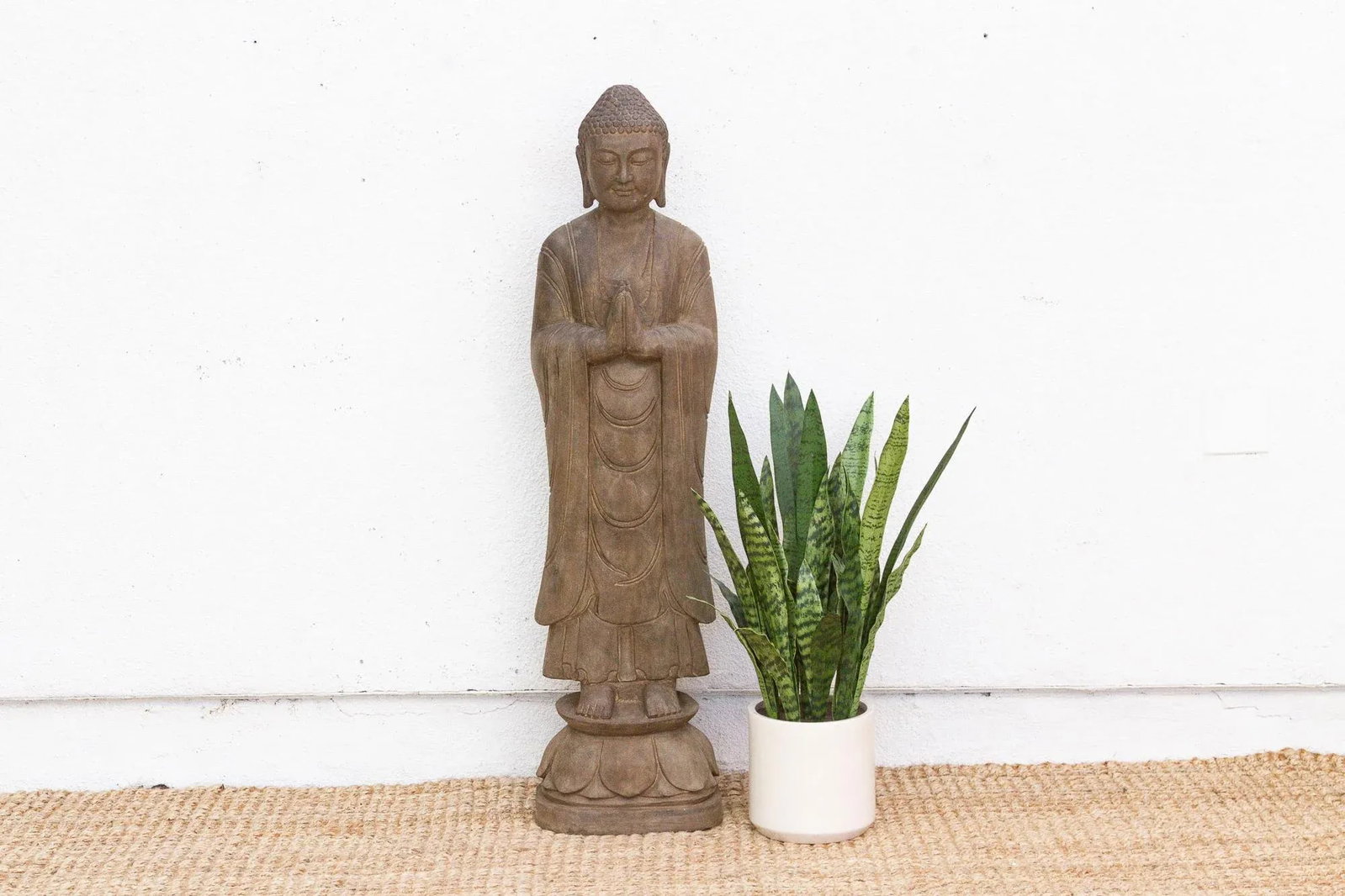 Elegant Hand-Carved Stone Buddha on Lotus Figure - 2
