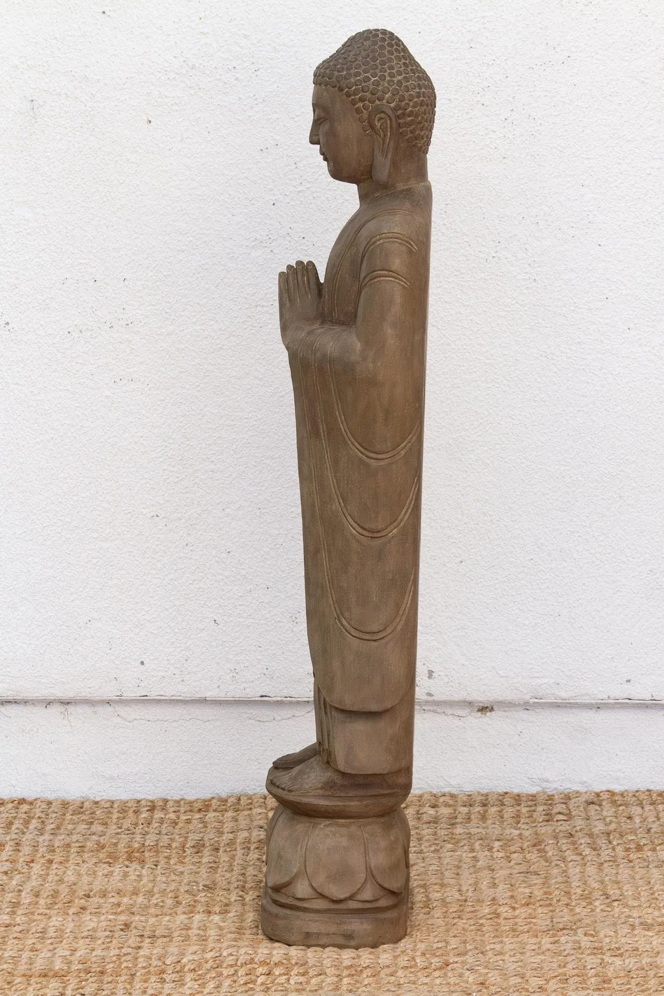 Elegant Hand-Carved Stone Buddha on Lotus Figure - 7