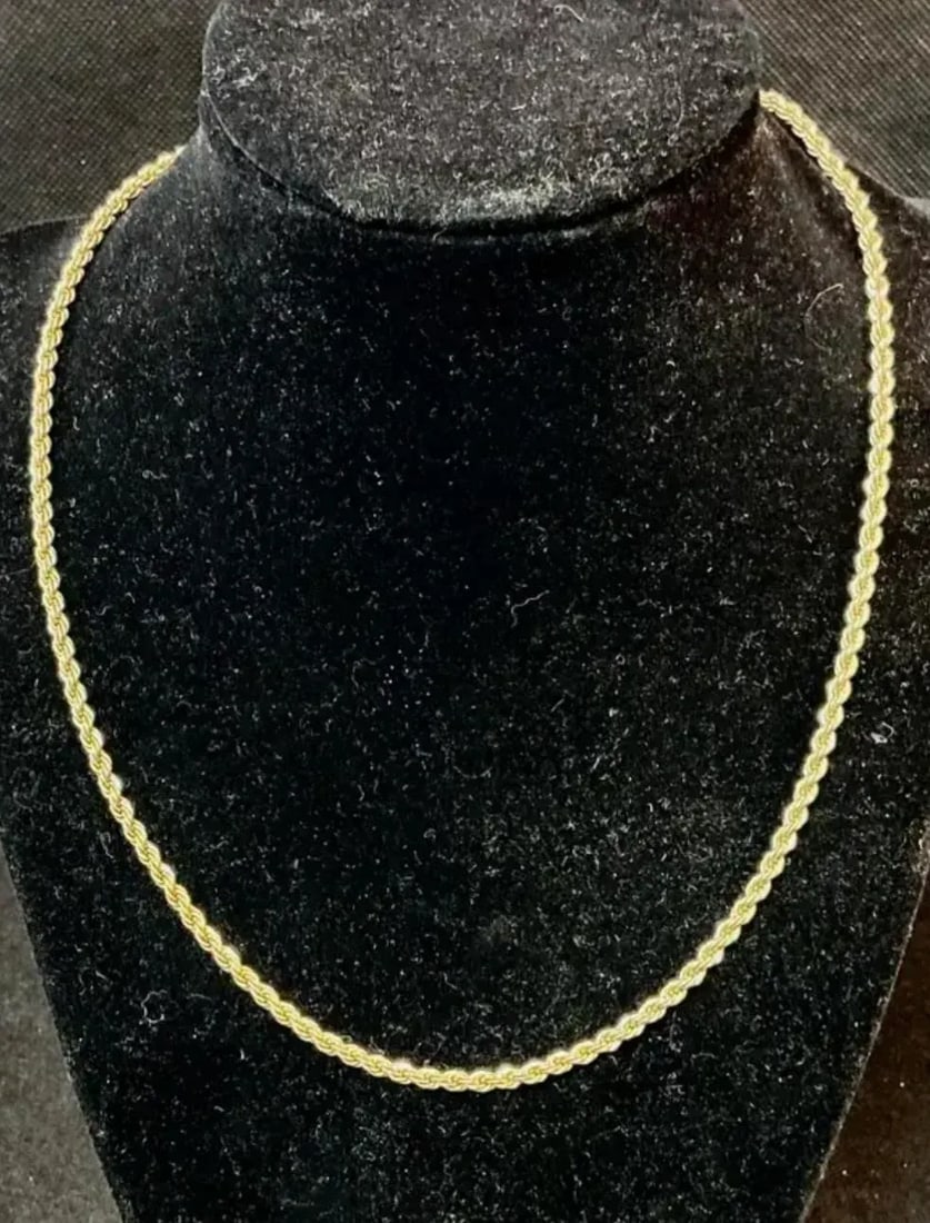 14k Yellow Gold Twisted Rope Chain Necklace, 18 Inches - 2