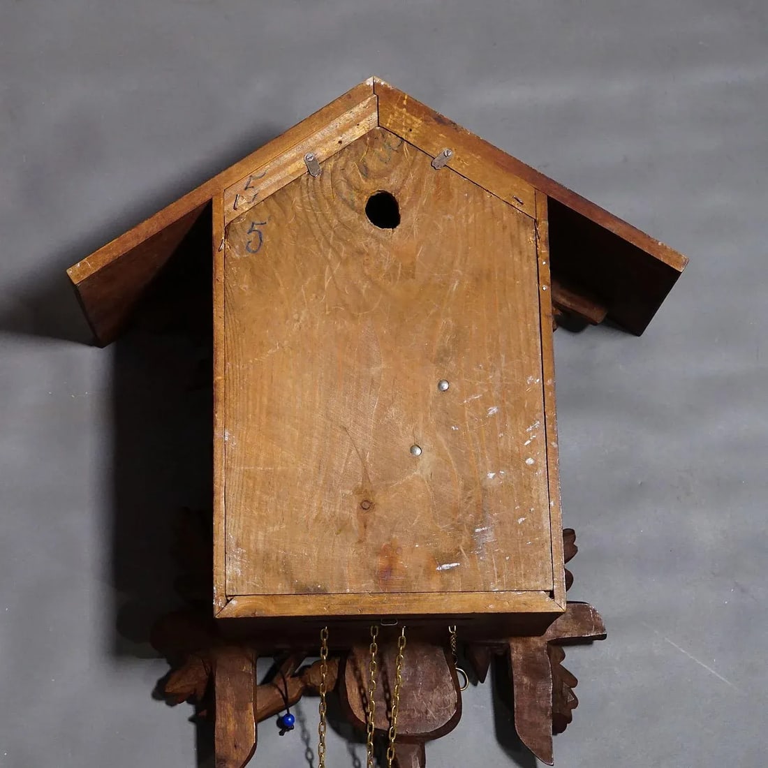 Antique Black Forest Carved Cuckoo Clock With Stag Head on Top - 5