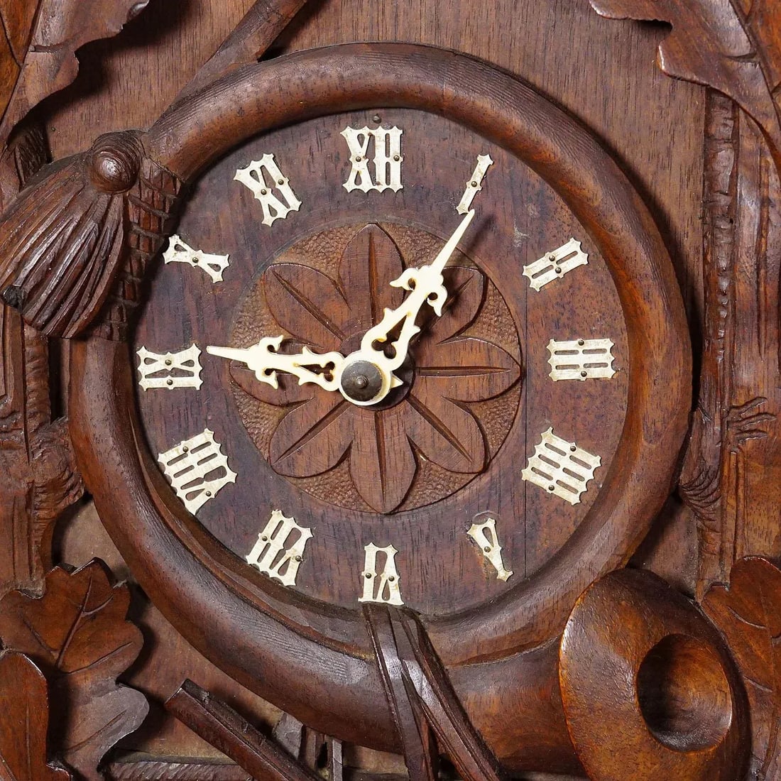 Antique Black Forest Carved Cuckoo Clock With Stag Head on Top - 7