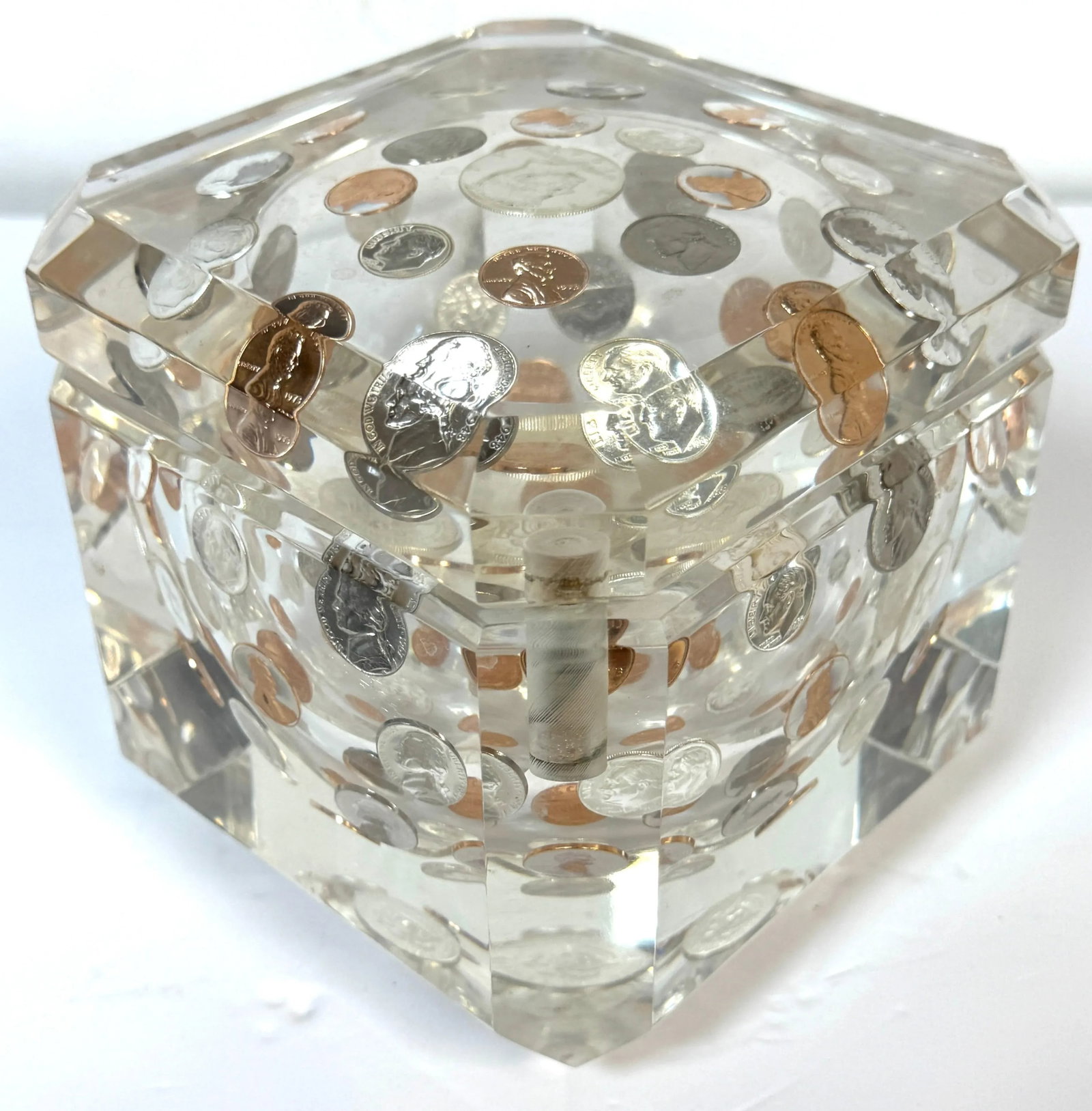 Mid-Century Lucite Ice Bucket with Embedded U.S. Coins, circa 1975 - 2