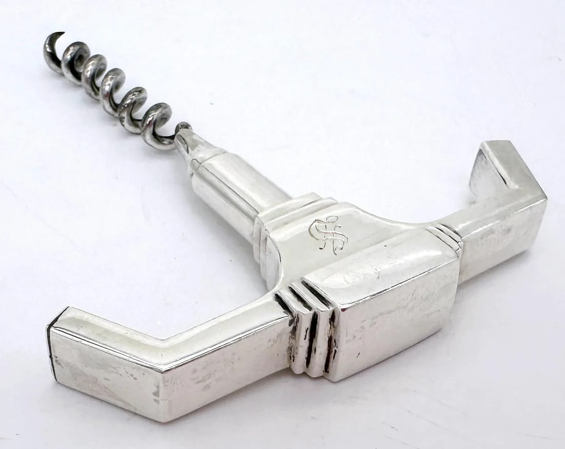 Art Deco /Moderne Sterling (.950) & Silverplate Corkscrew, Monogram 'S', 1930 - 7