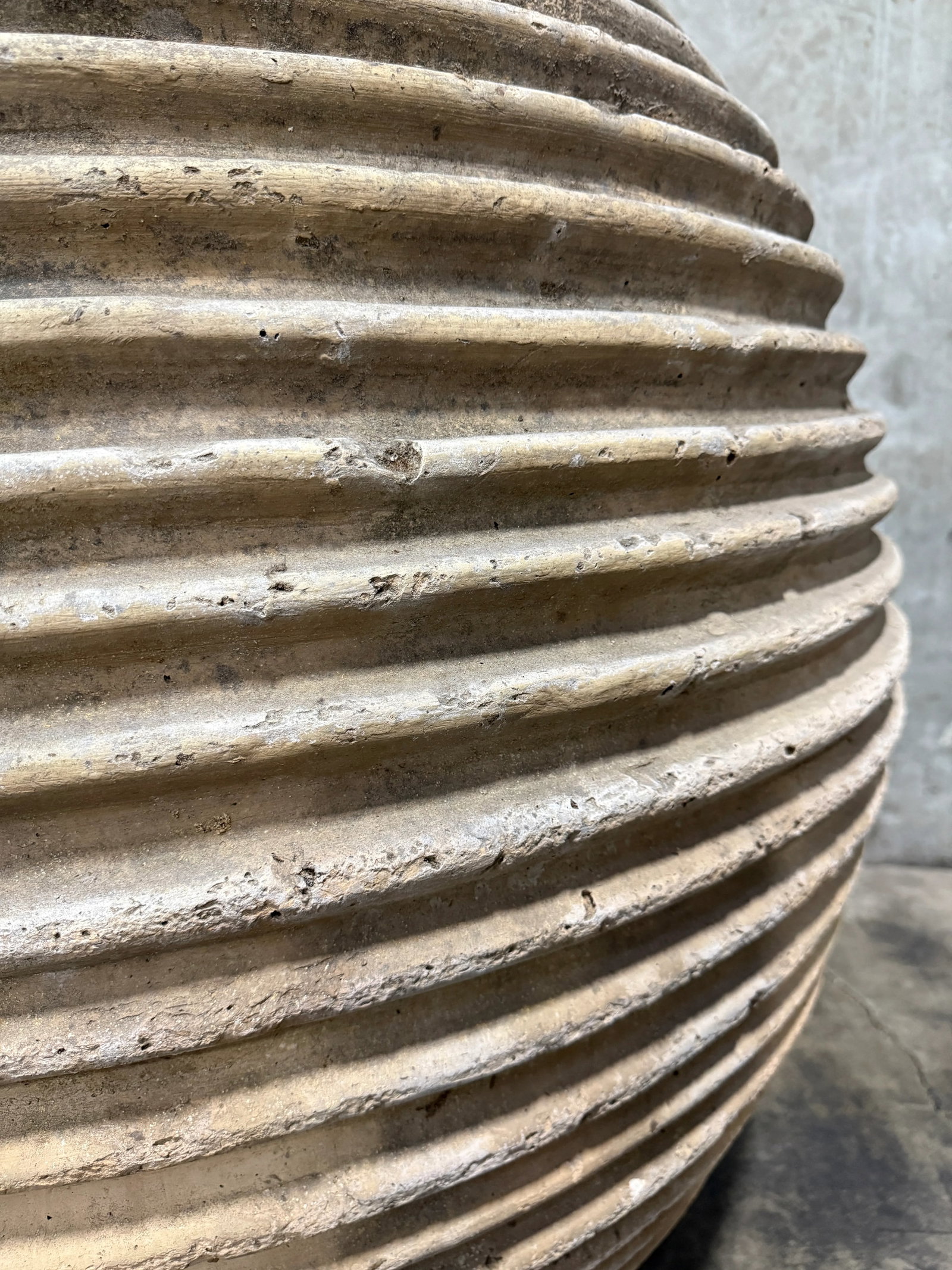 Antique Early 20th Century Monumental Terracotta "Beehive" Olive Oil Jar – Ribbed Amphora Vess - 2