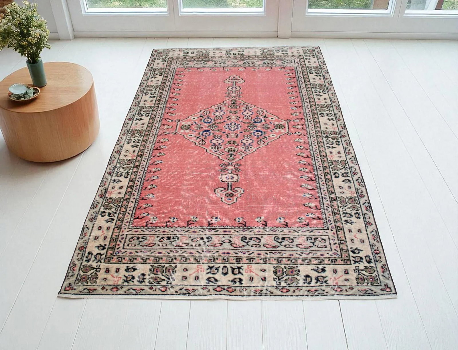 Distressed Area Rug Hand Knotted Muted Color Oushak Medallion Rug - 3'10'' X 6'3'' - 3