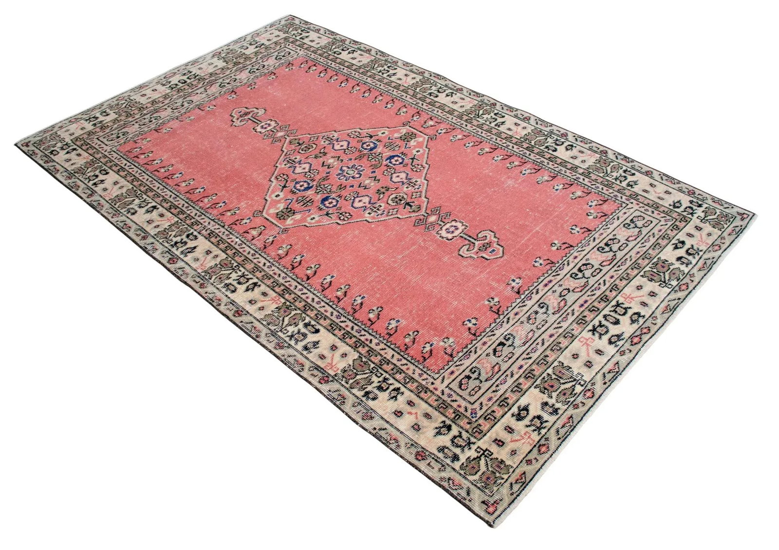 Distressed Area Rug Hand Knotted Muted Color Oushak Medallion Rug - 3'10'' X 6'3'' - 4