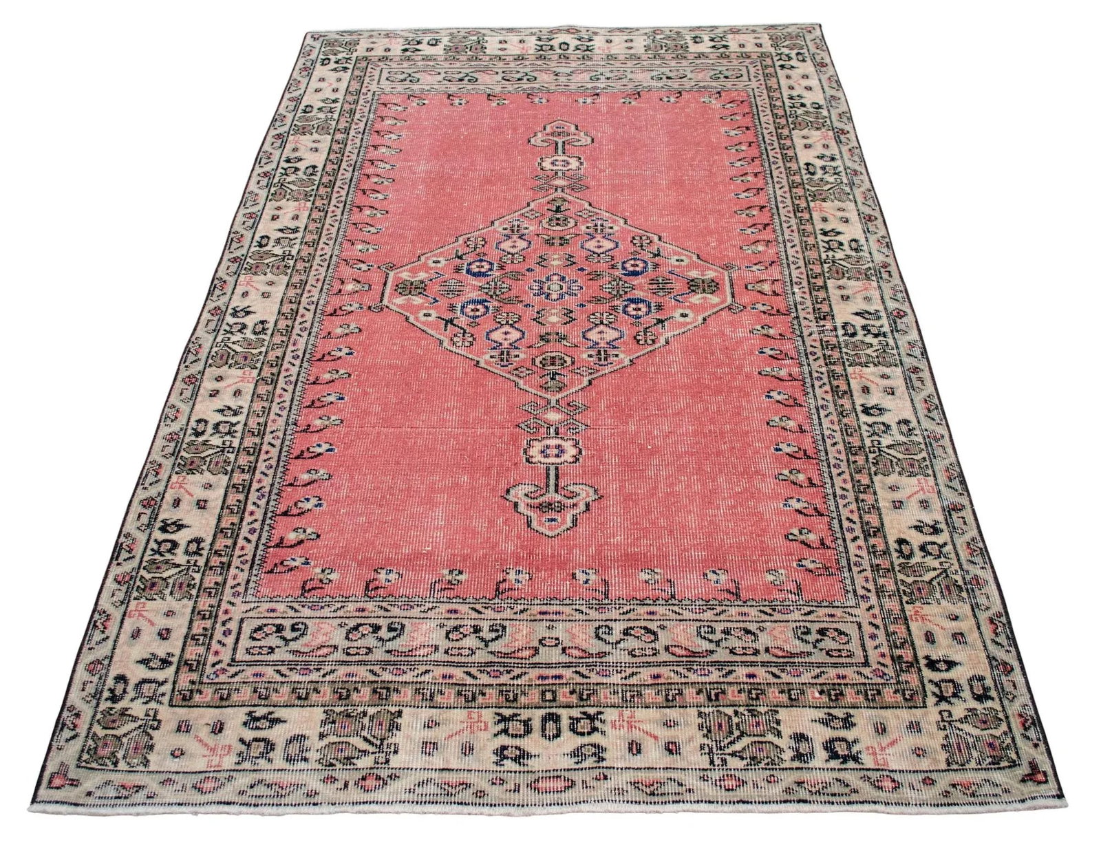 Distressed Area Rug Hand Knotted Muted Color Oushak Medallion Rug - 3'10'' X 6'3'' - 7