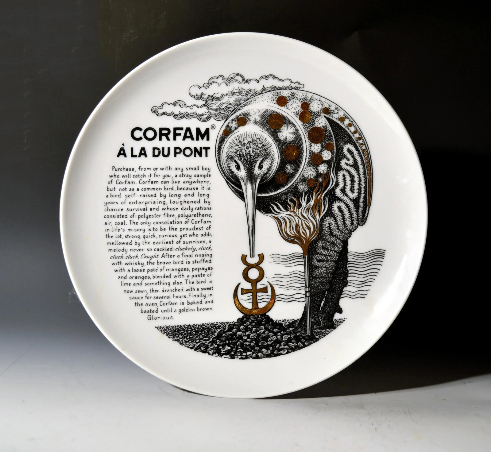 Piero Fornasetti Fleming Joffe Porcelain Recipe Plate -Corfam a La Du Pont - 2