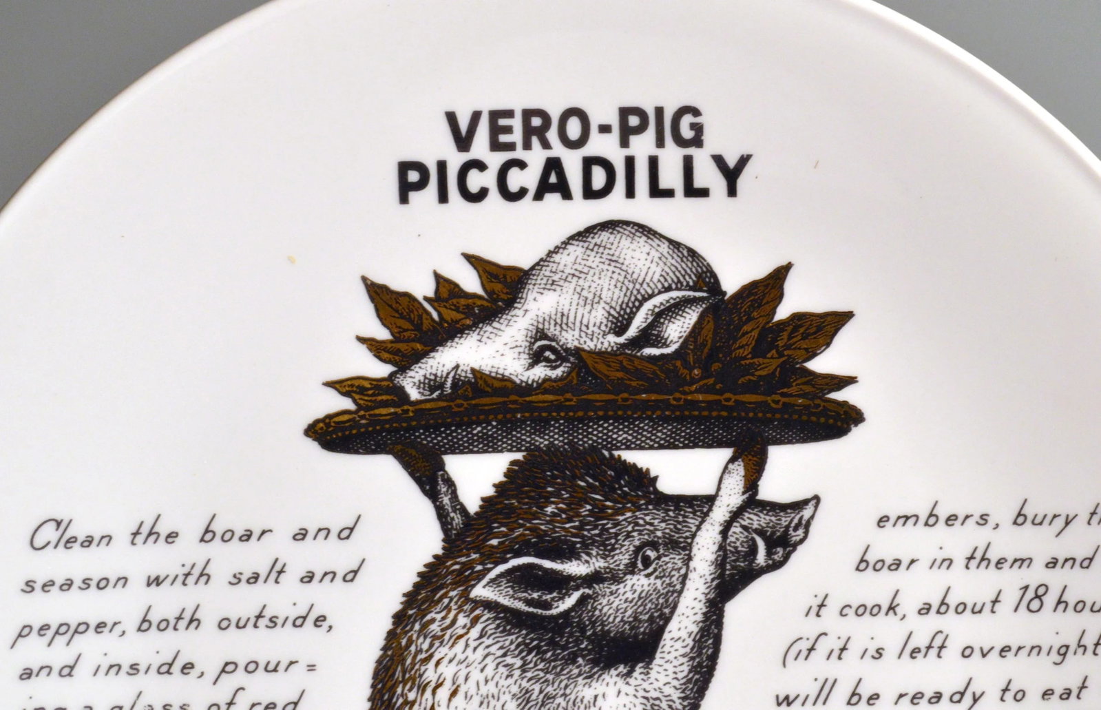 Piero Fornasetti Fleming Joffe Porcelain Recipe Plate, Vero-Pig Piccadilly, the 1960s. - 4