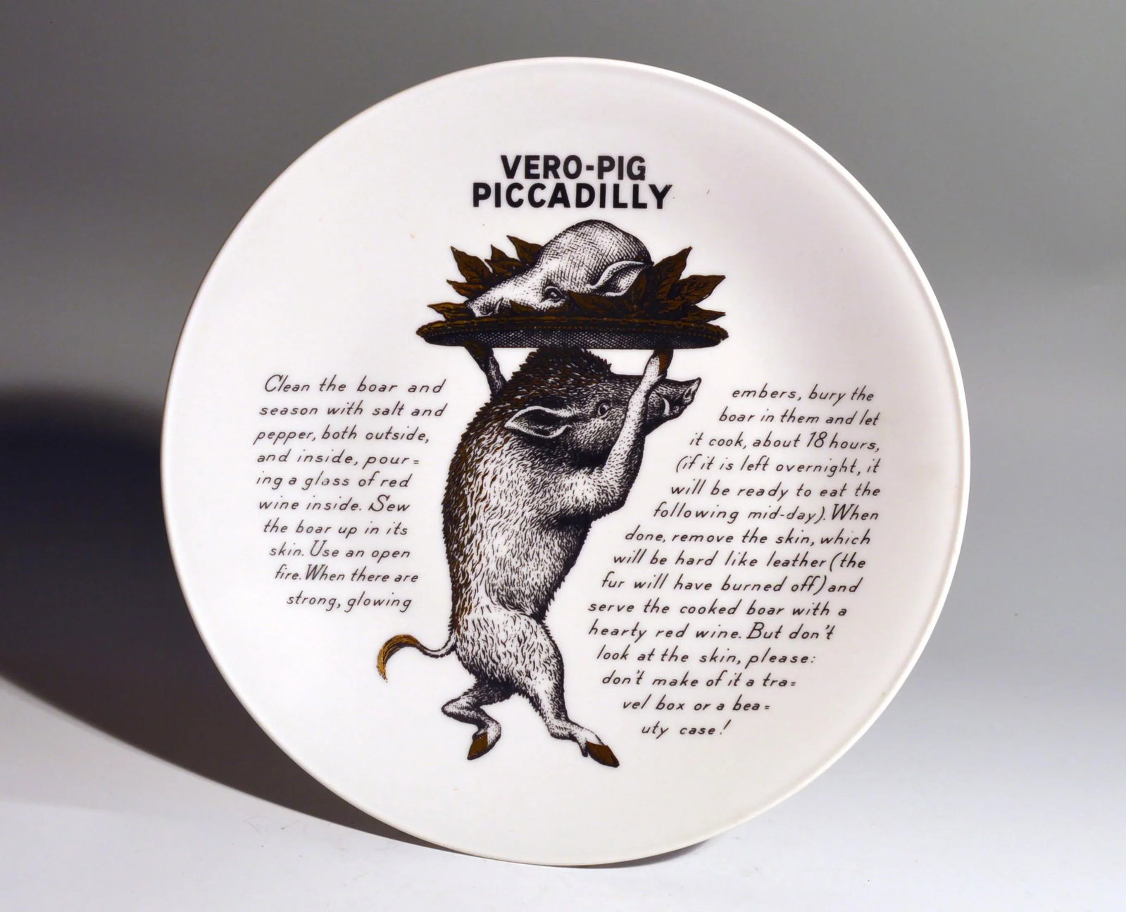 Piero Fornasetti Fleming Joffe Porcelain Recipe Plate, Vero-Pig Piccadilly, the 1960s. - 5