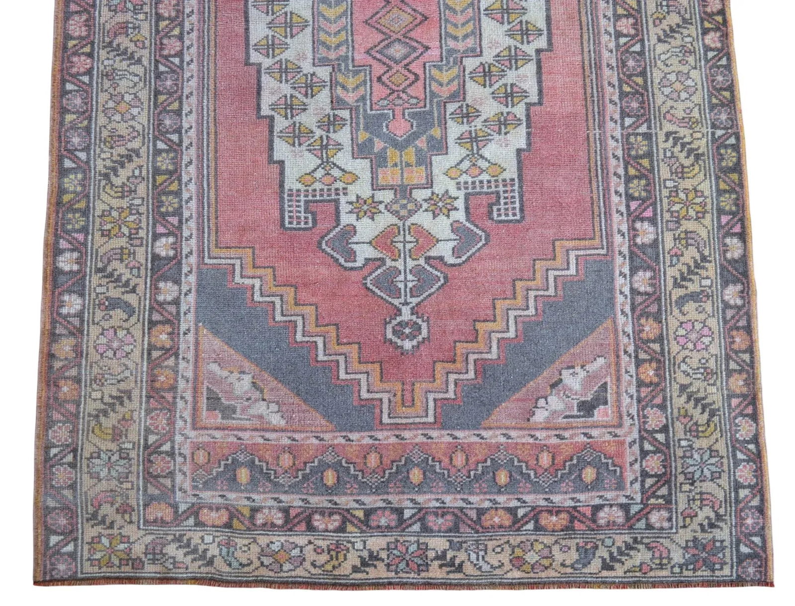 Distressed Area Rug Hand Knotted Colorful Low Pile Oushak Rug - 4' X 6'7'' - 9