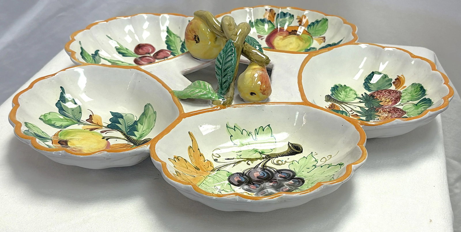 Vintage Italian Ceramic Majolica Hand Painted Separated Dish With Handle - 13
