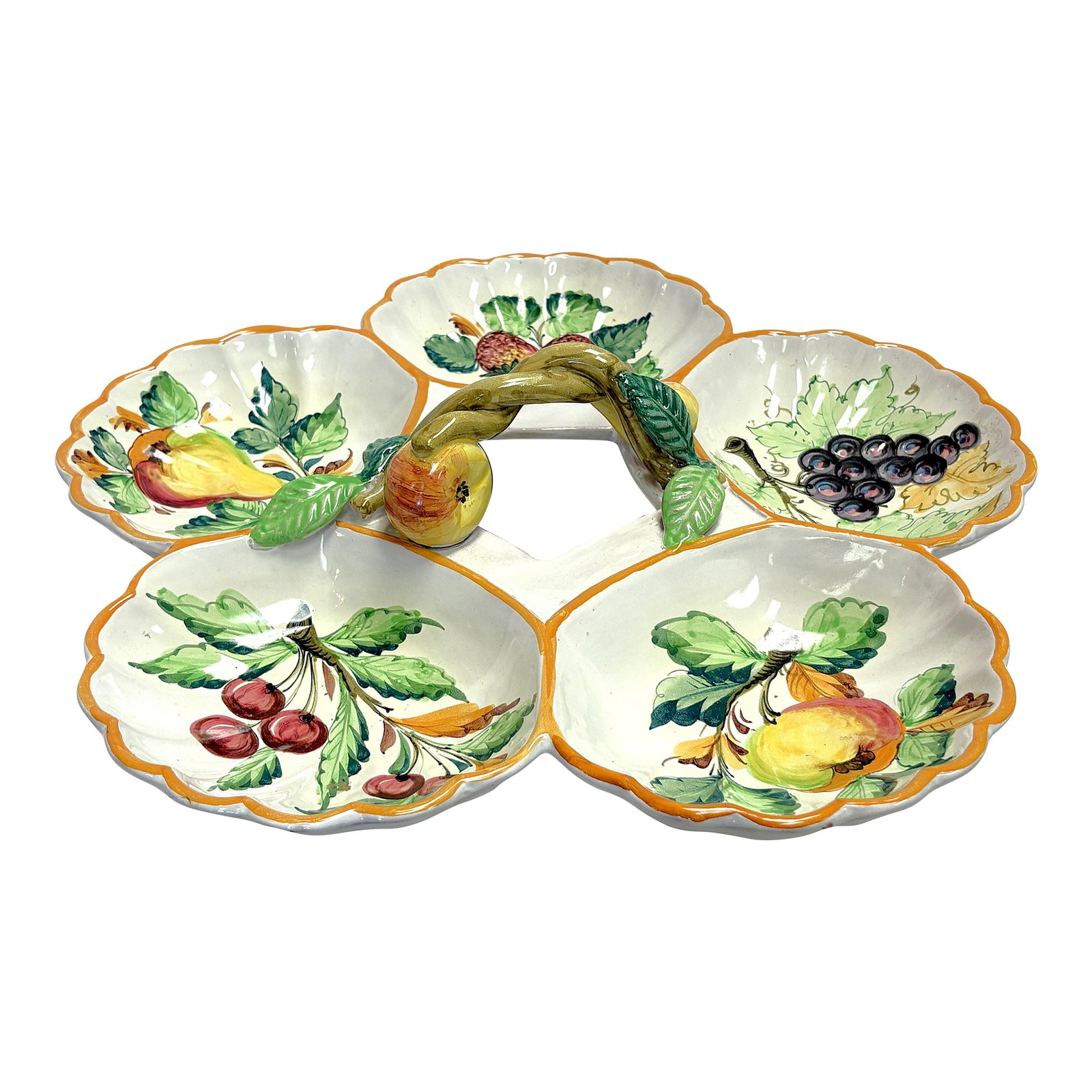Vintage Italian Ceramic Majolica Hand Painted Separated Dish With Handle (1 of 16)