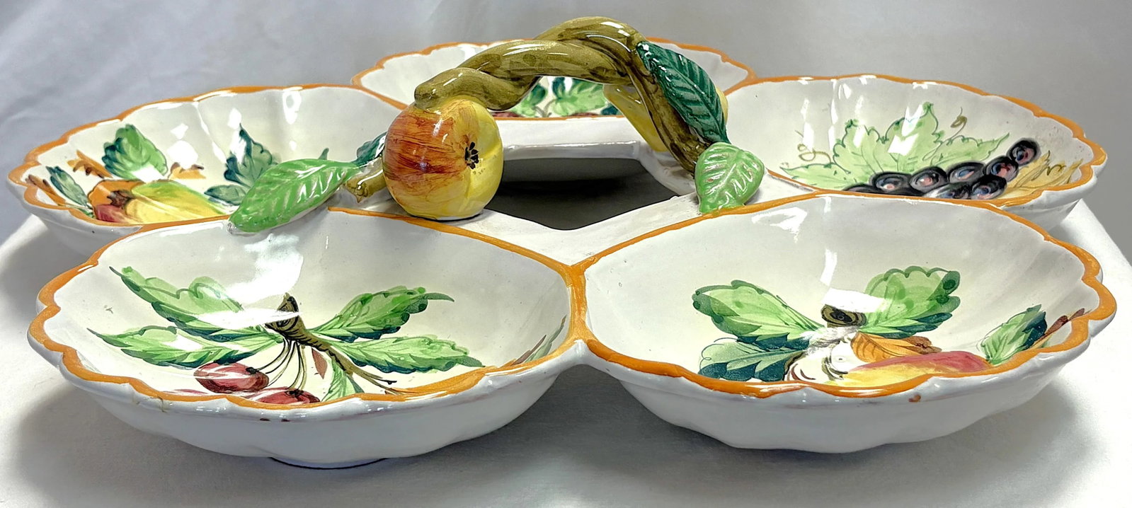 Vintage Italian Ceramic Majolica Hand Painted Separated Dish With Handle - 2