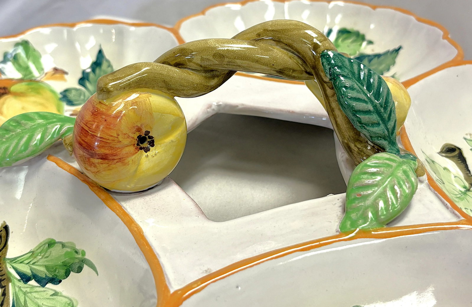 Vintage Italian Ceramic Majolica Hand Painted Separated Dish With Handle - 6