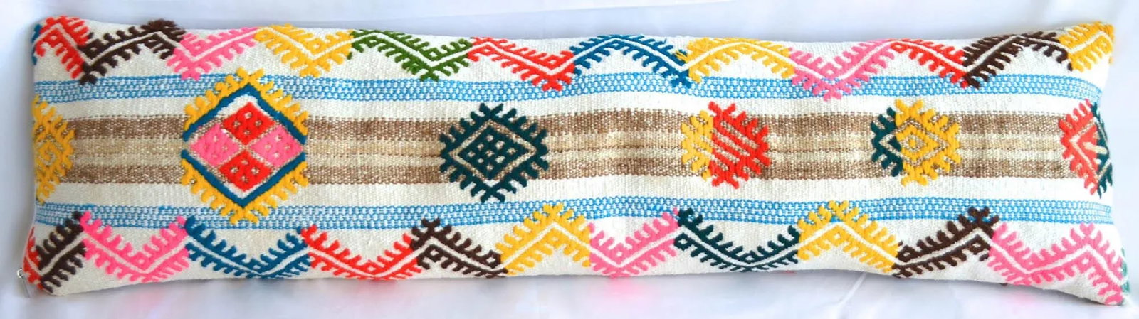 1970s Turkish Kilim Lumbar Pillow Cover Handmade Wedding Pillow 13" X 48" - 2