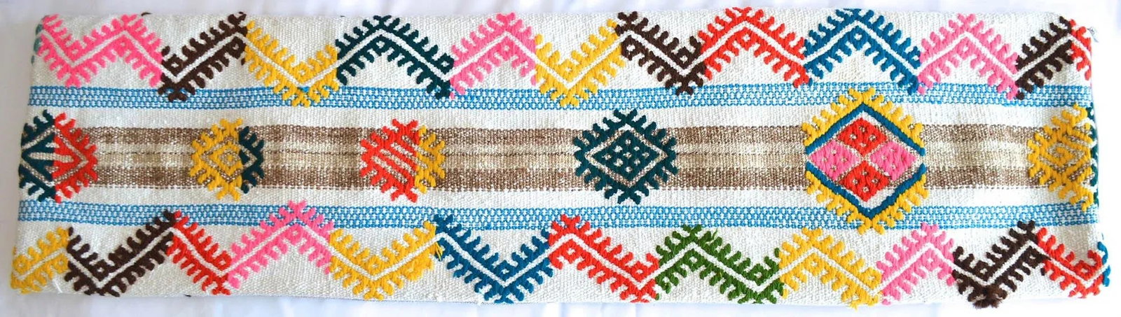 1970s Turkish Kilim Lumbar Pillow Cover Handmade Wedding Pillow 13" X 48" - 4