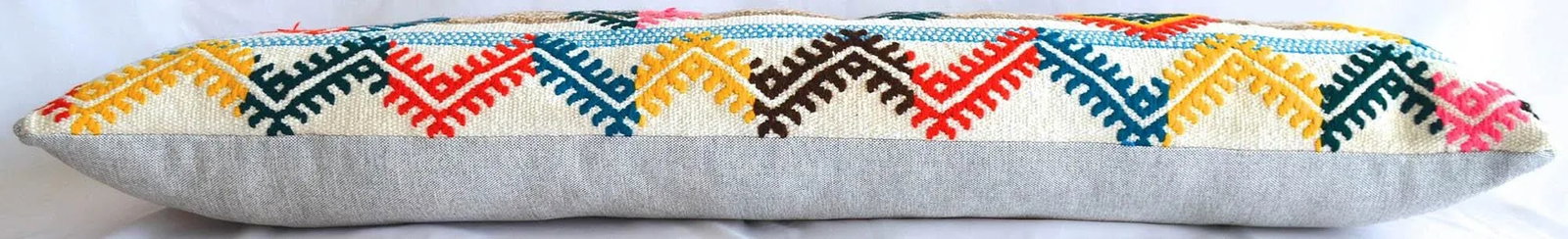 1970s Turkish Kilim Lumbar Pillow Cover Handmade Wedding Pillow 12" X 47" - 4