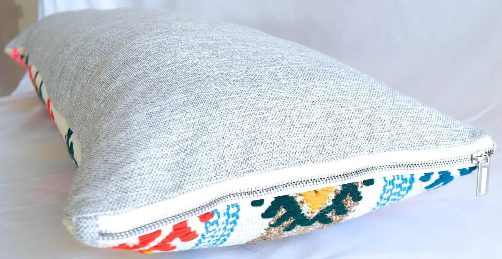 1970s Turkish Kilim Lumbar Pillow Cover Handmade Wedding Pillow 12" X 47" - 7