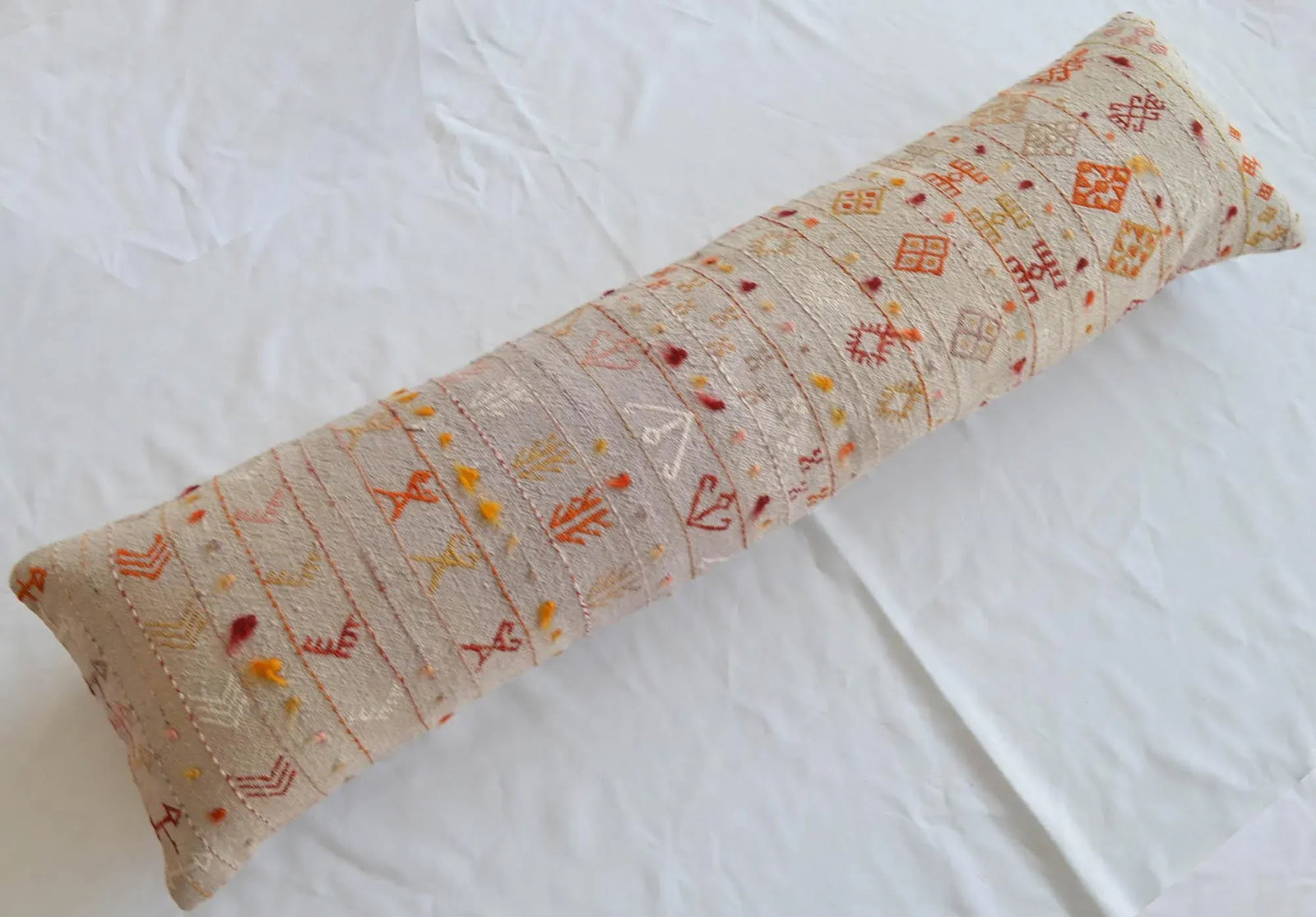 1970s Turkish Kilim Lumbar Pillow Cover Handmade Wedding Pillow 13" X 50" - 2